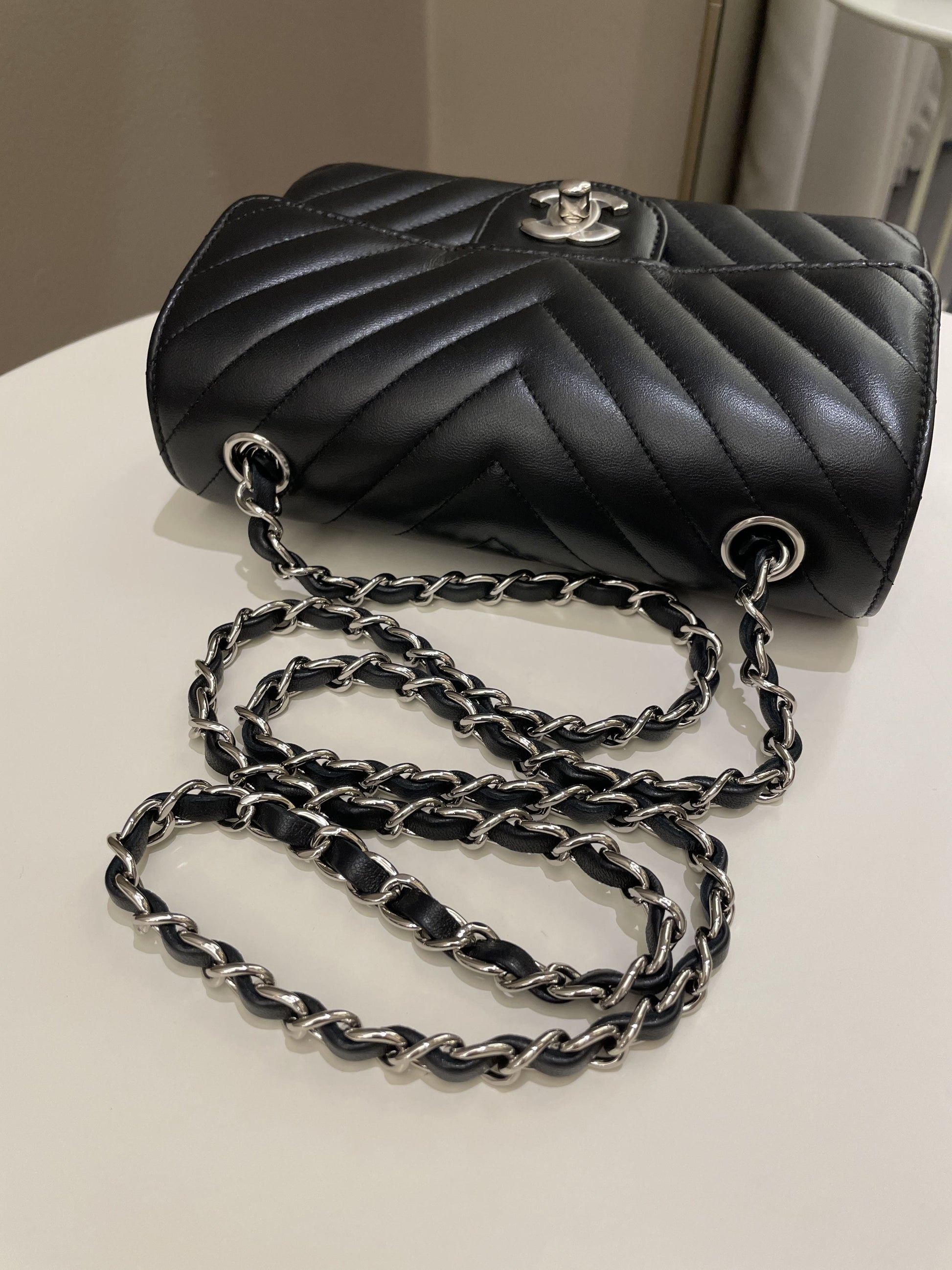 Chanel Classic Chevron Mini Rectangular Black Lambskin - Bags - 20
