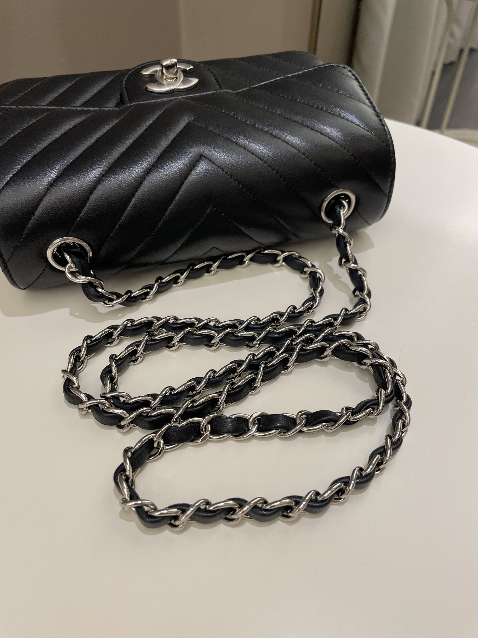 Chanel Classic Chevron Mini Rectangular Black Lambskin - Bags - 19