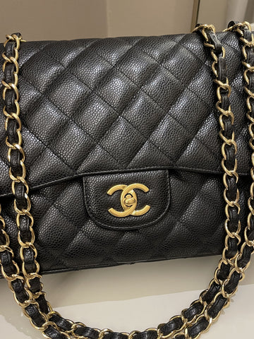 Chanel Classic Quilted Jumbo Single Flap Black Caviar - Bags