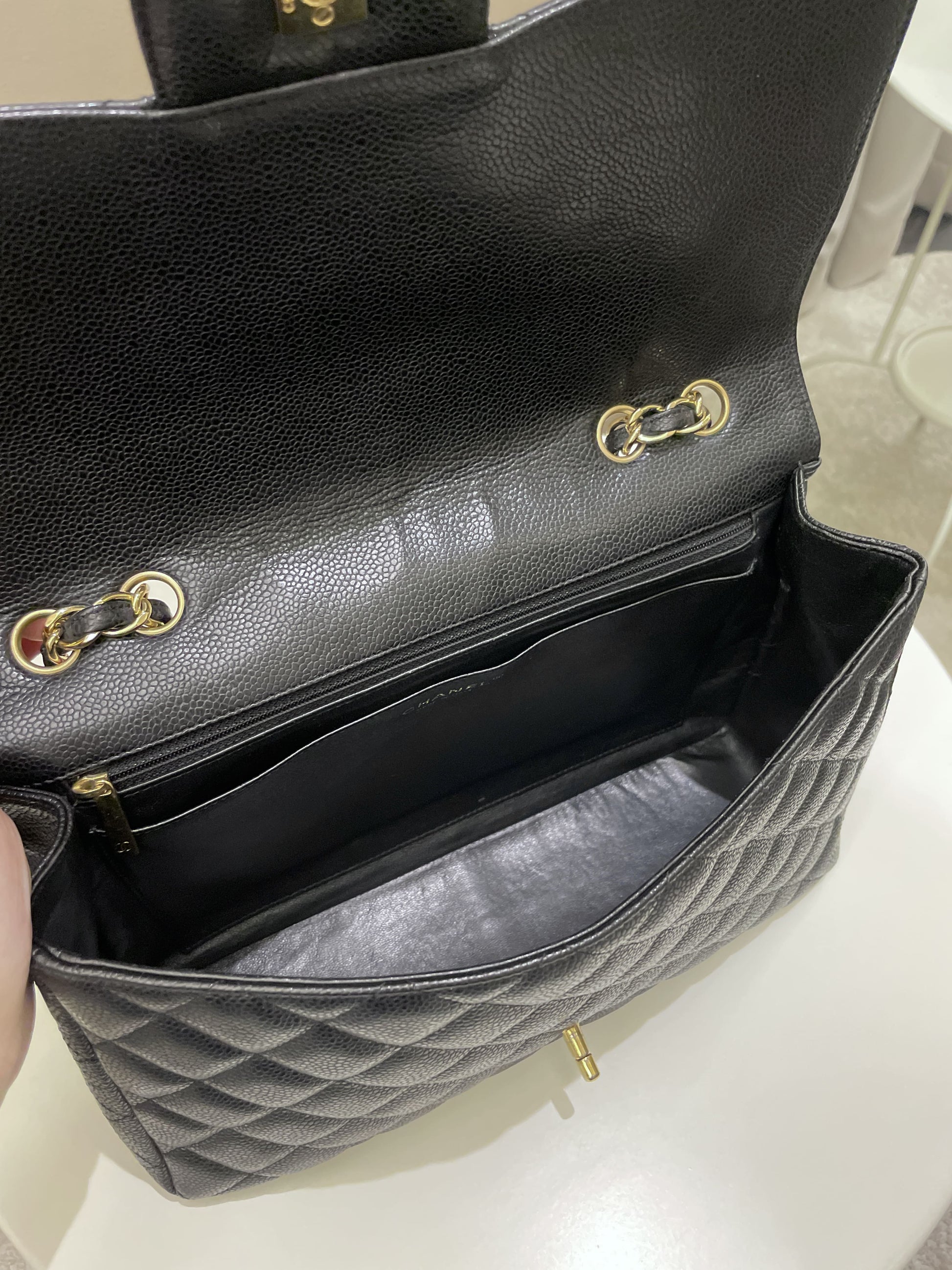 Chanel Classic Quilted Jumbo Single Flap Black Caviar - Bags - 14