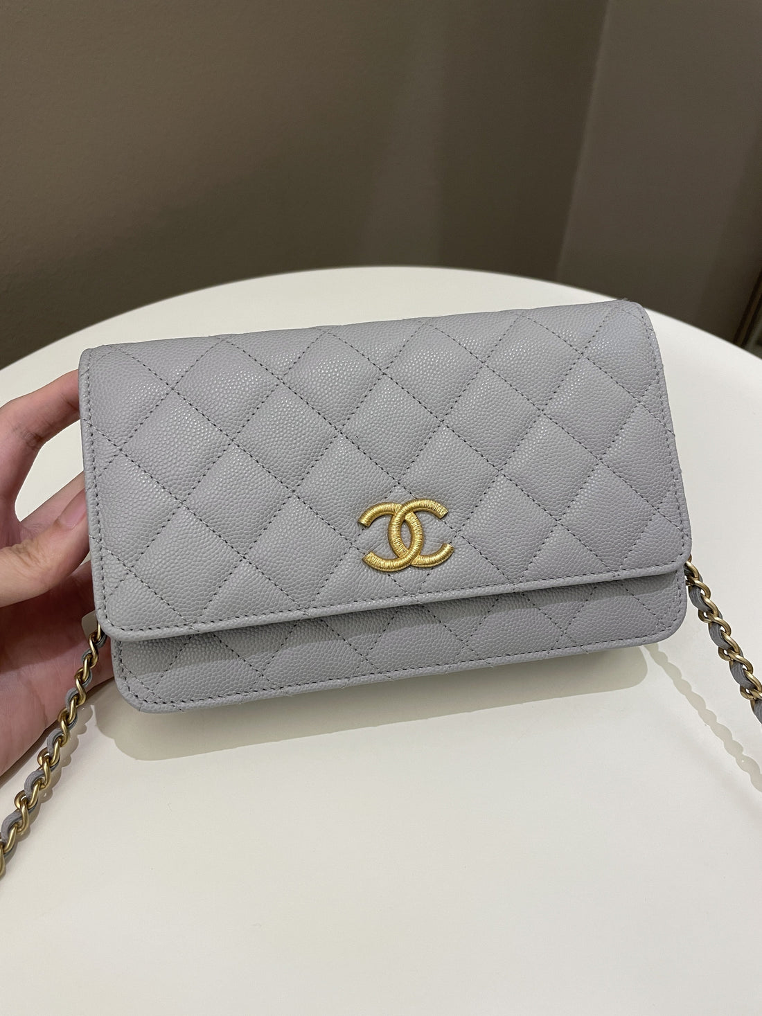 Chanel Gold Cc Classic Wallet on Chain Grey Caviar - Bags