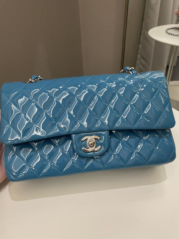 Chanel Classic Quilted Medium Double Flap Turquoise Patent - Bags