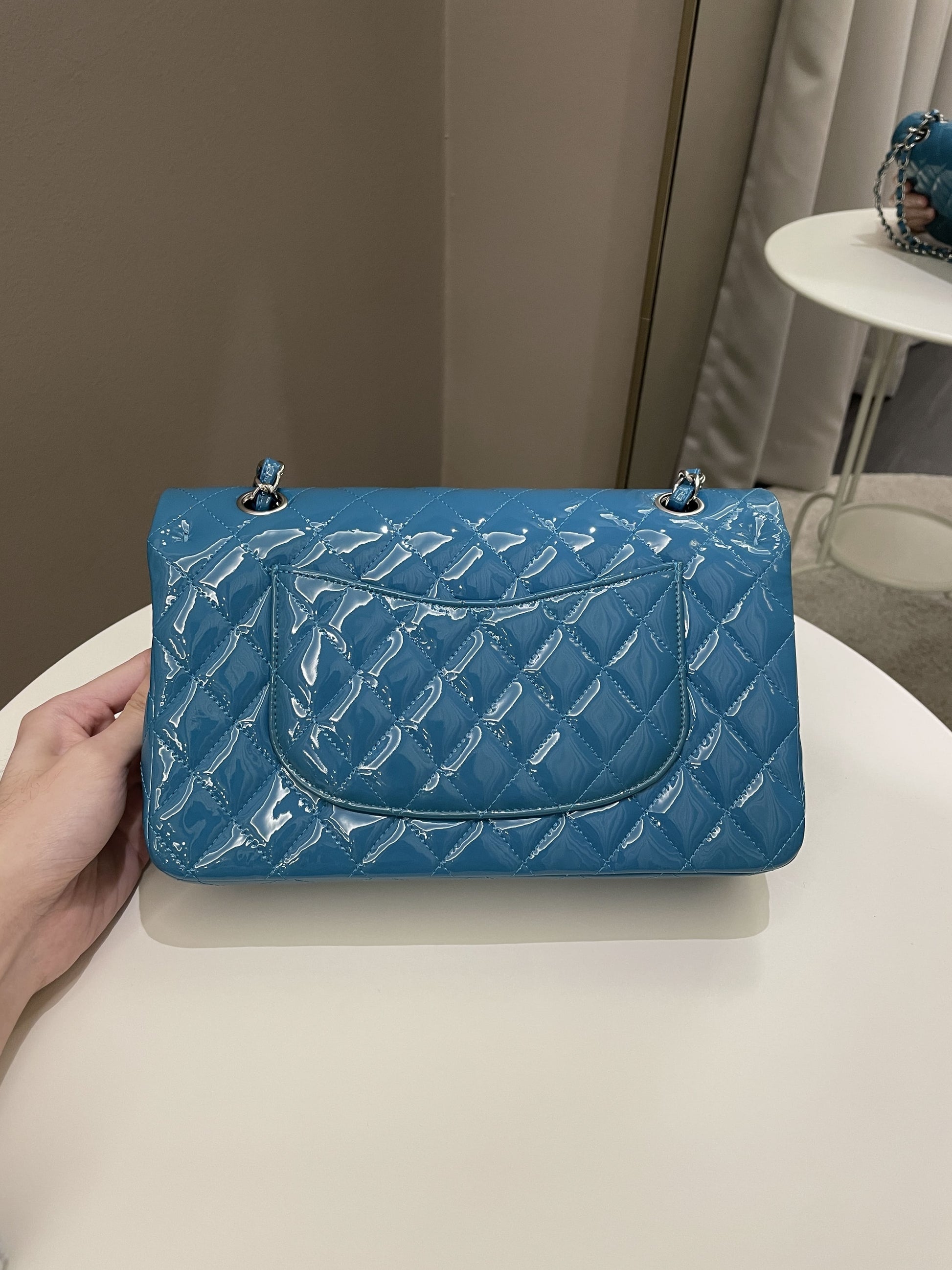 Chanel Classic Quilted Medium Double Flap Turquoise Patent - Bags - 3