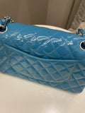 Chanel Classic Quilted Medium Double Flap Turquoise Patent - Bags - 4