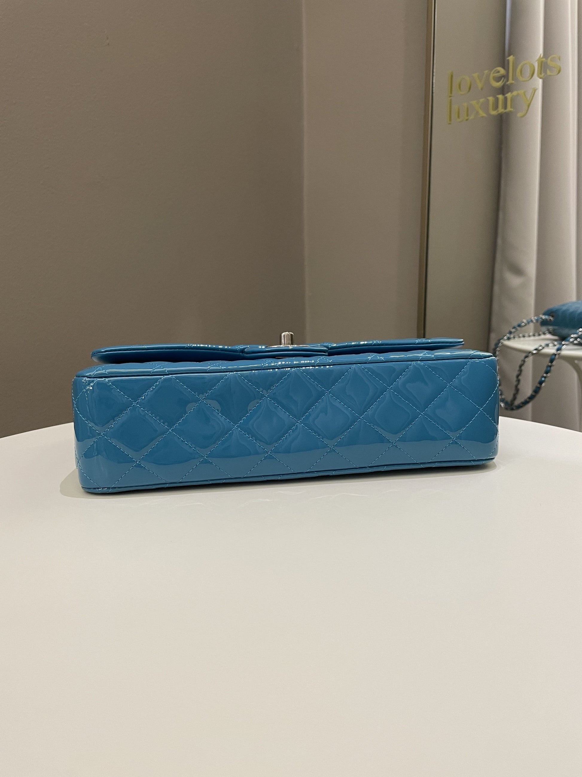 Chanel Classic Quilted Medium Double Flap Turquoise Patent - Bags - 7