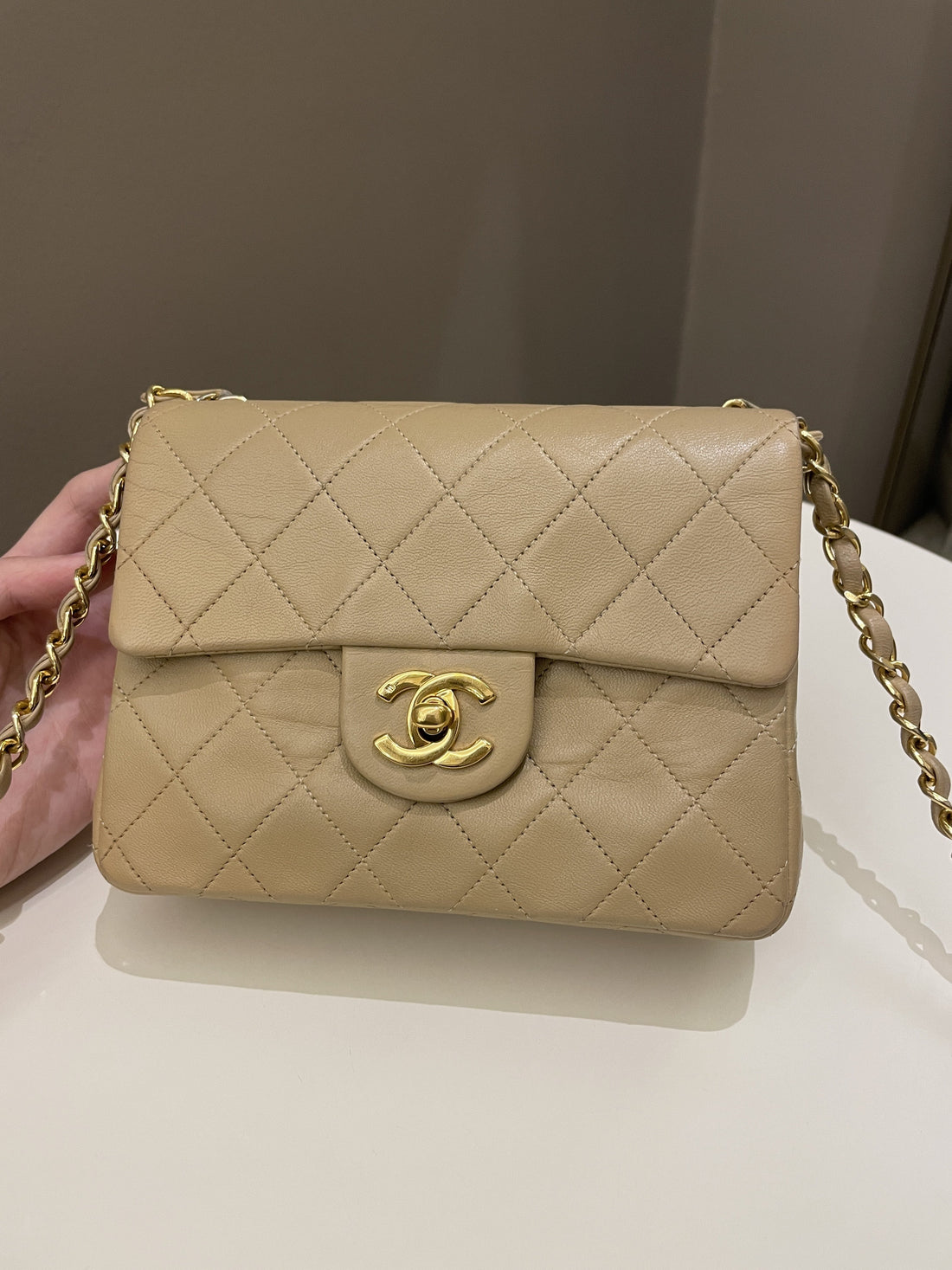 Chanel Vintage Classic Quilted Mini Square Beige Lambskin - Bags