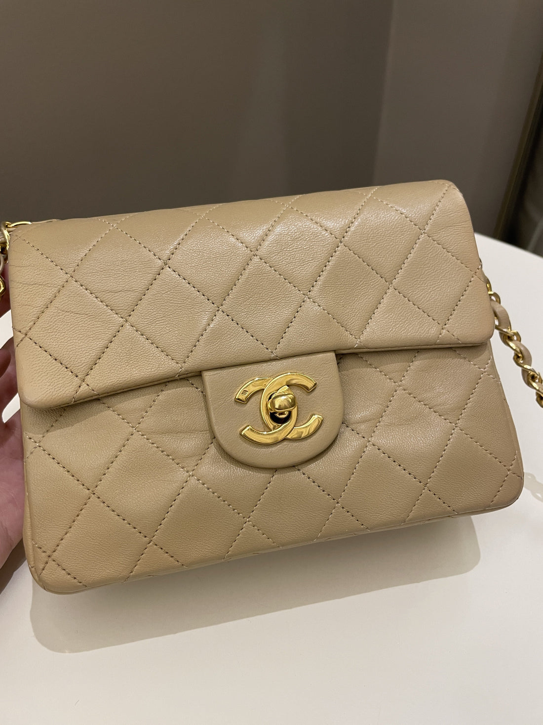 Chanel Vintage Classic Quilted Mini Square Beige Lambskin - Bags