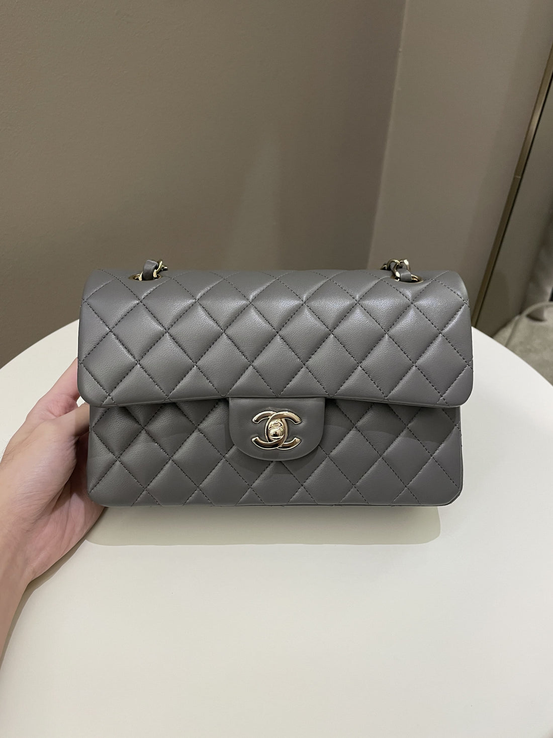 Chanel 22A Classic Quilted Small Double Flap Dark Grey Lambskin - Bags
