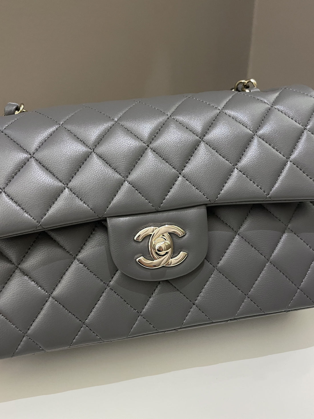 Chanel 22A Classic Quilted Small Double Flap Dark Grey Lambskin - Bags