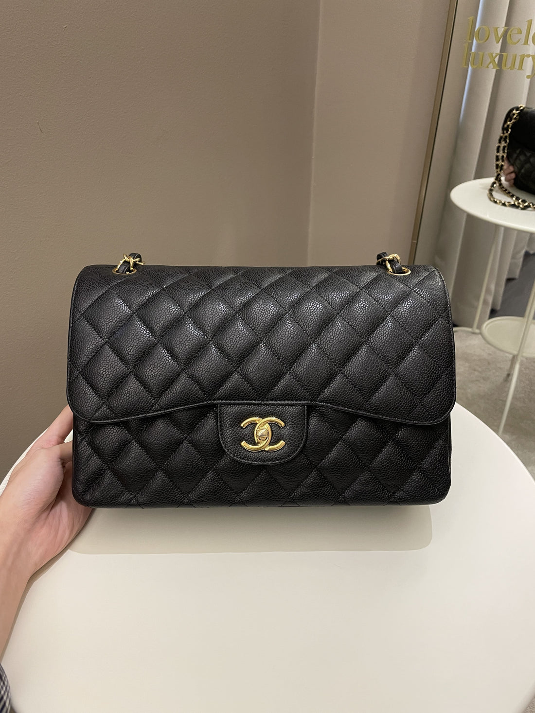 Chanel Classic Quilted Jumbo Double Flap Black Caviar - Bags