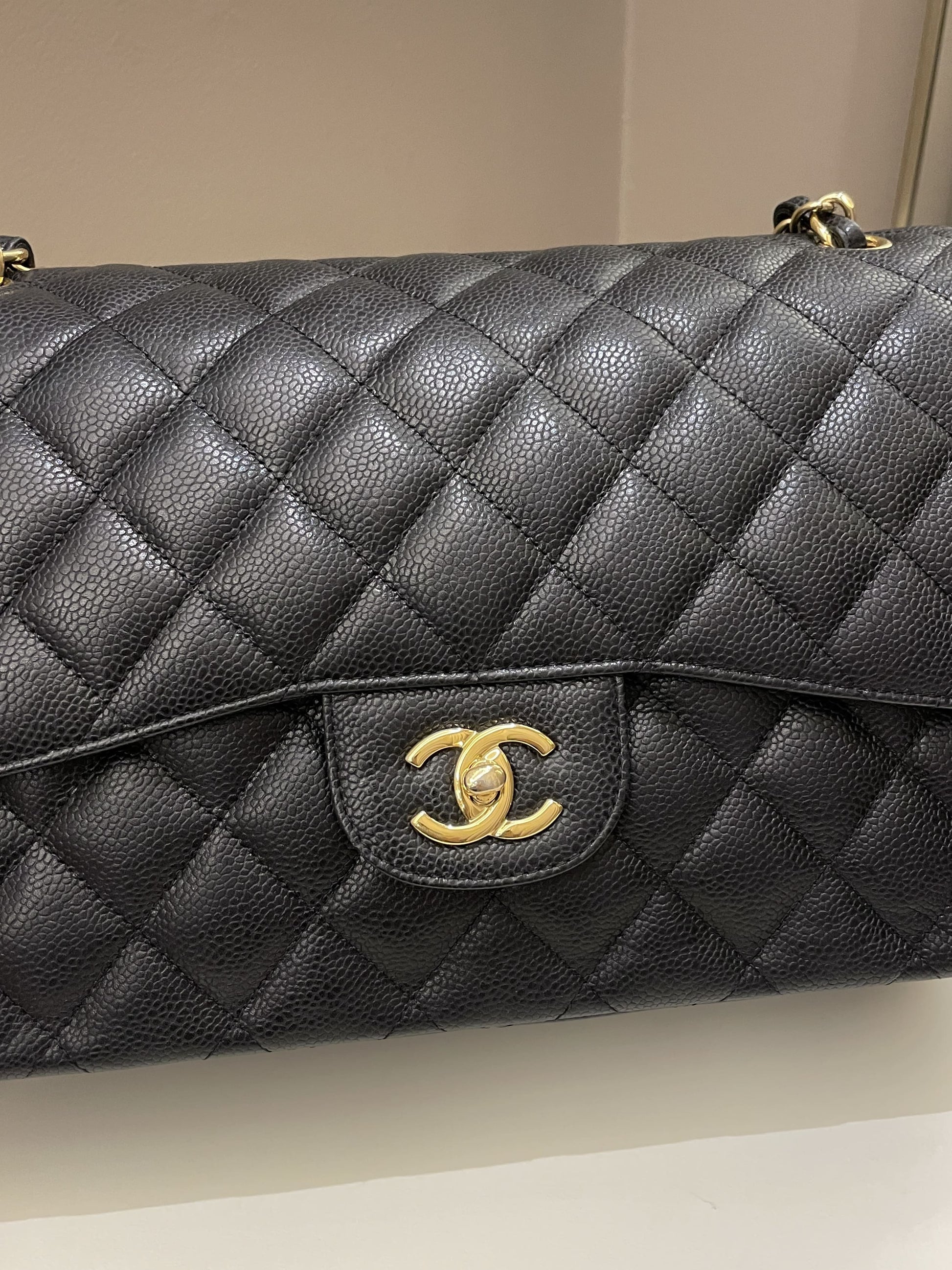 Chanel Classic Quilted Jumbo Double Flap Black Caviar - Bags