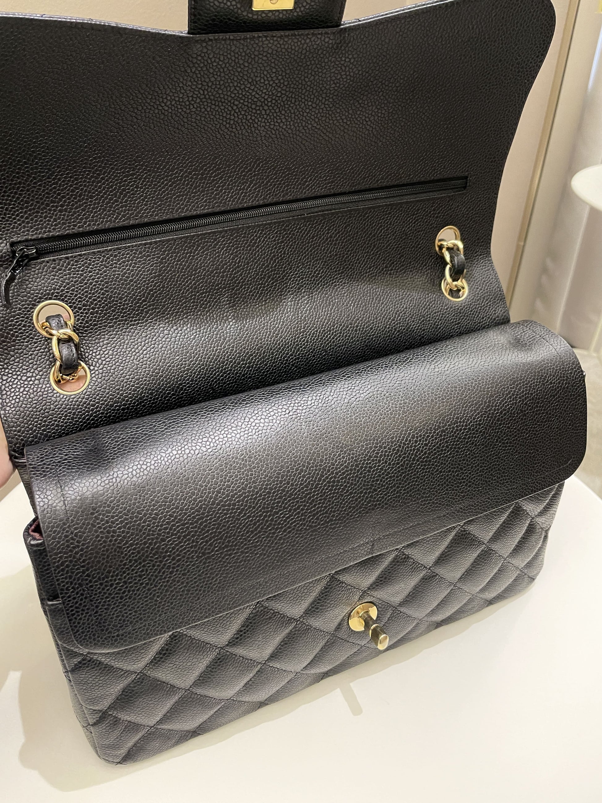 Chanel Classic Quilted Jumbo Double Flap Black Caviar - Bags - 15