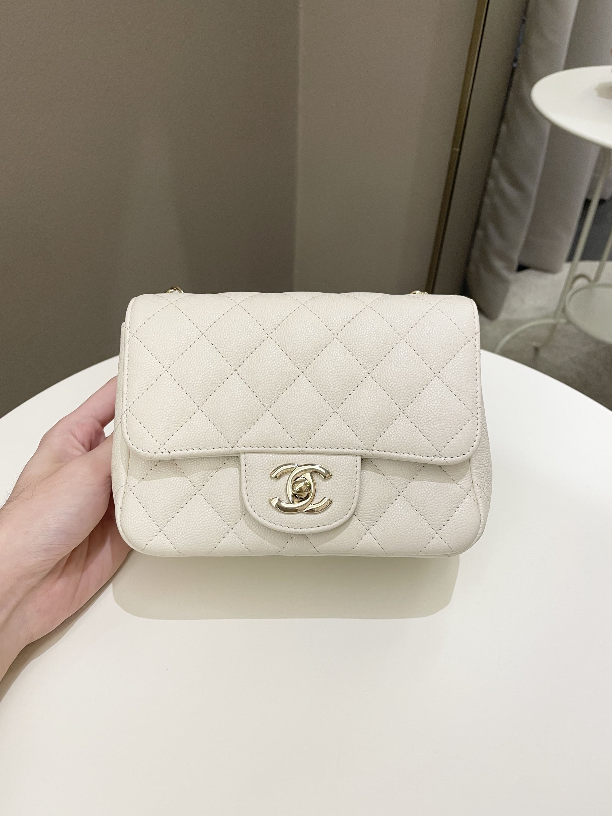Chanel Classic Quilted Mini Square Ivory Caviar - Bags - 3