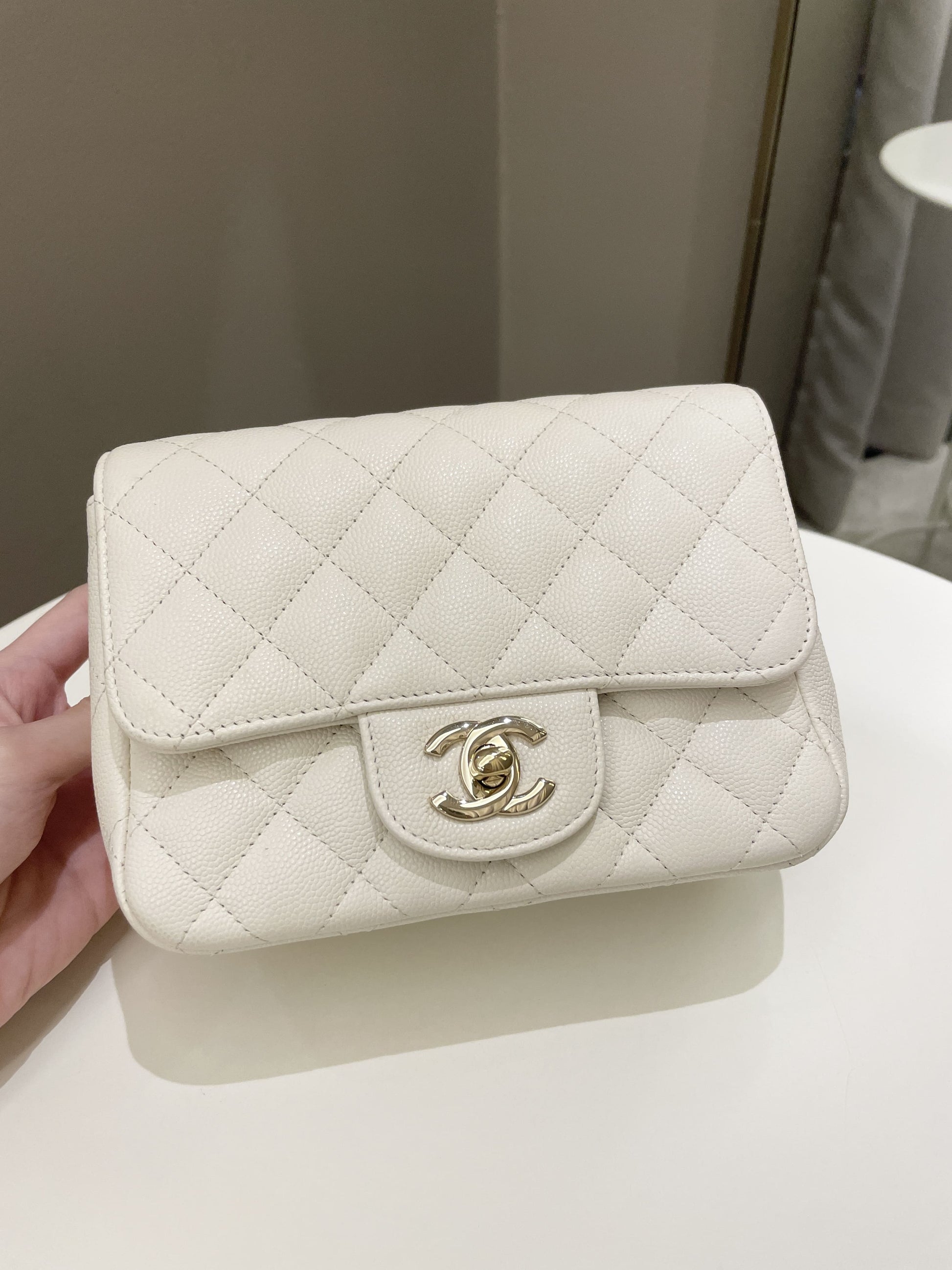 Chanel Classic Quilted Mini Square Ivory Caviar - Bags - 2