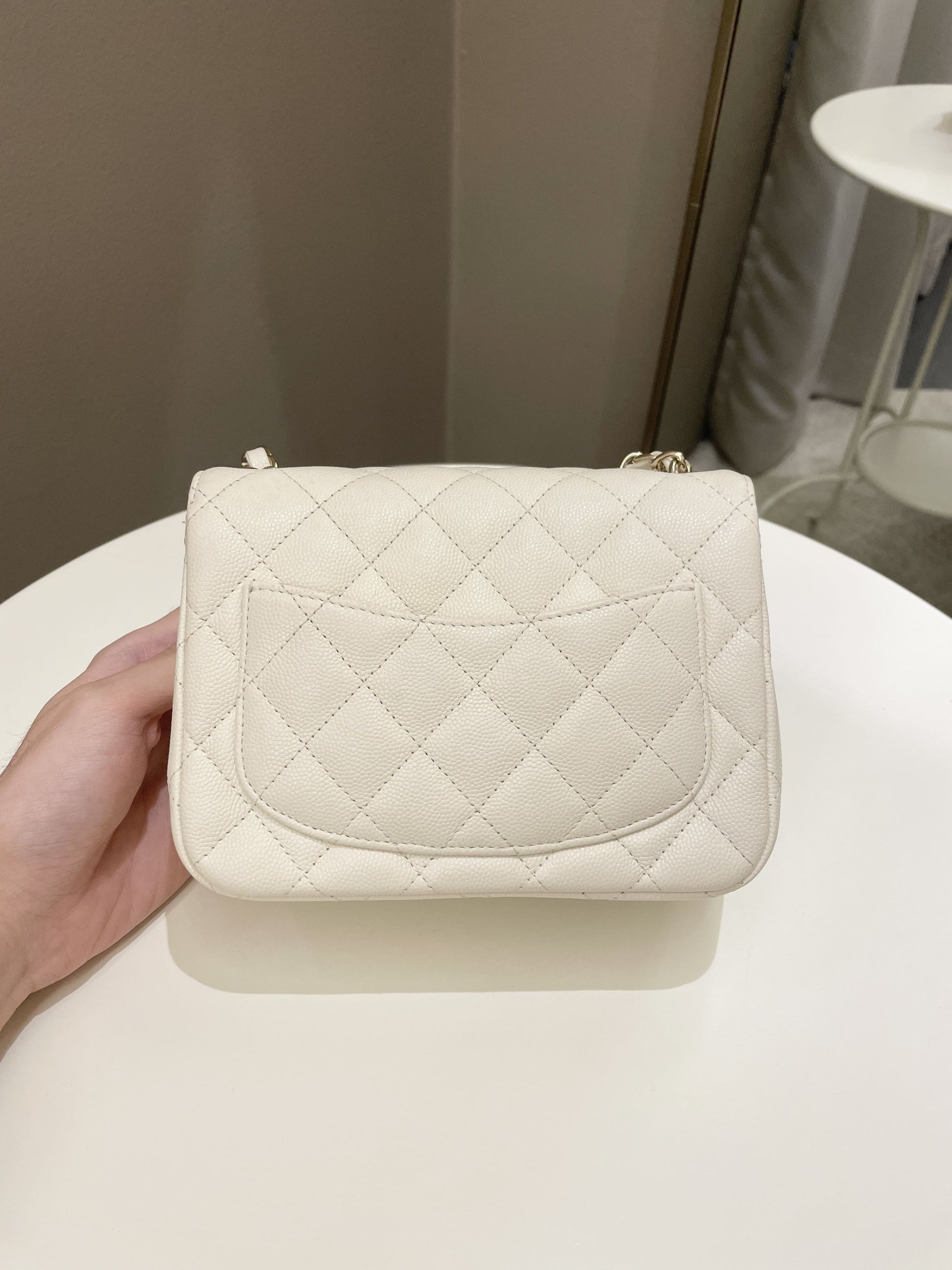 Chanel Classic Quilted Mini Square Ivory Caviar - Bags - 4