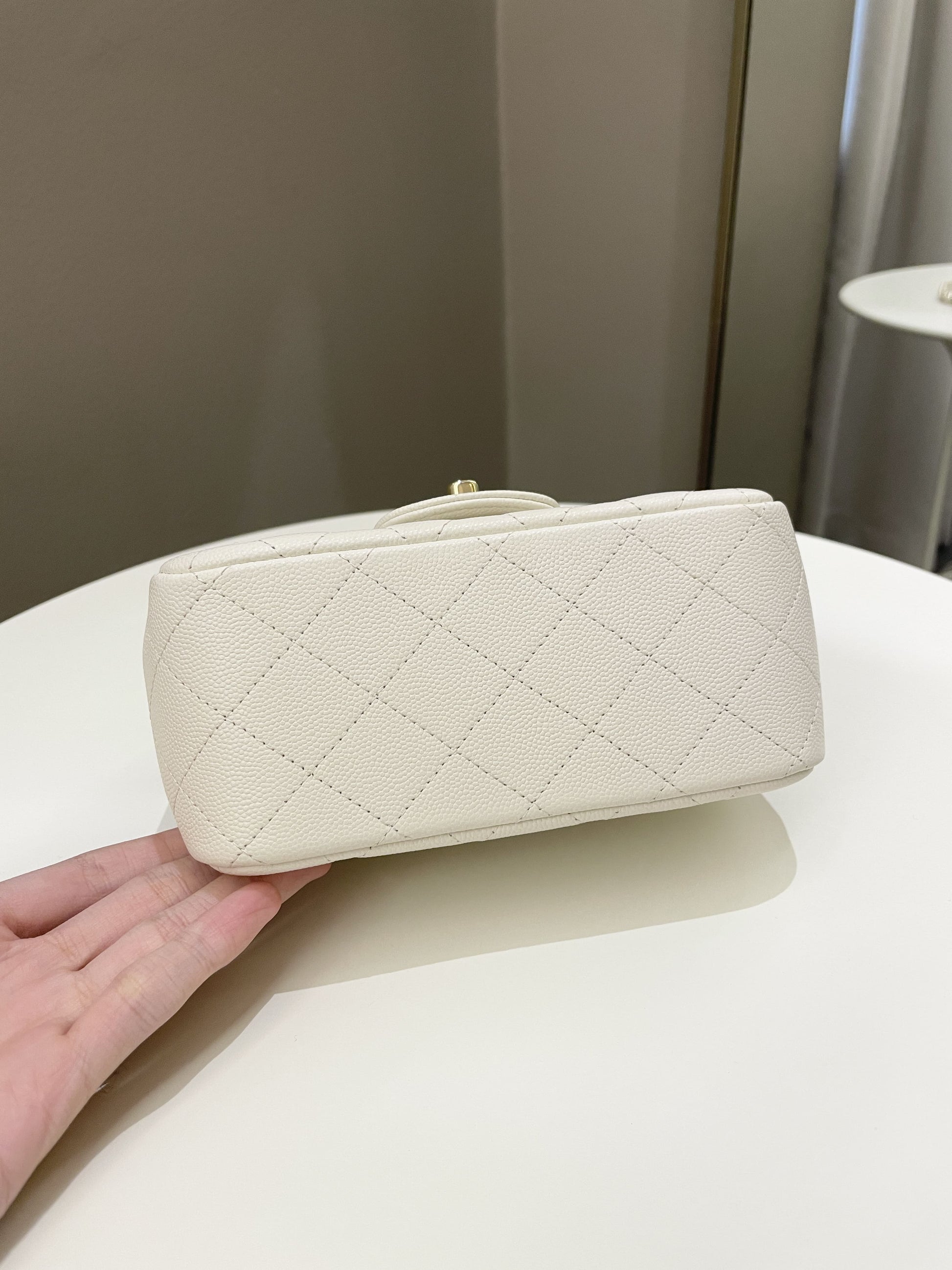 Chanel Classic Quilted Mini Square Ivory Caviar - Bags - 8