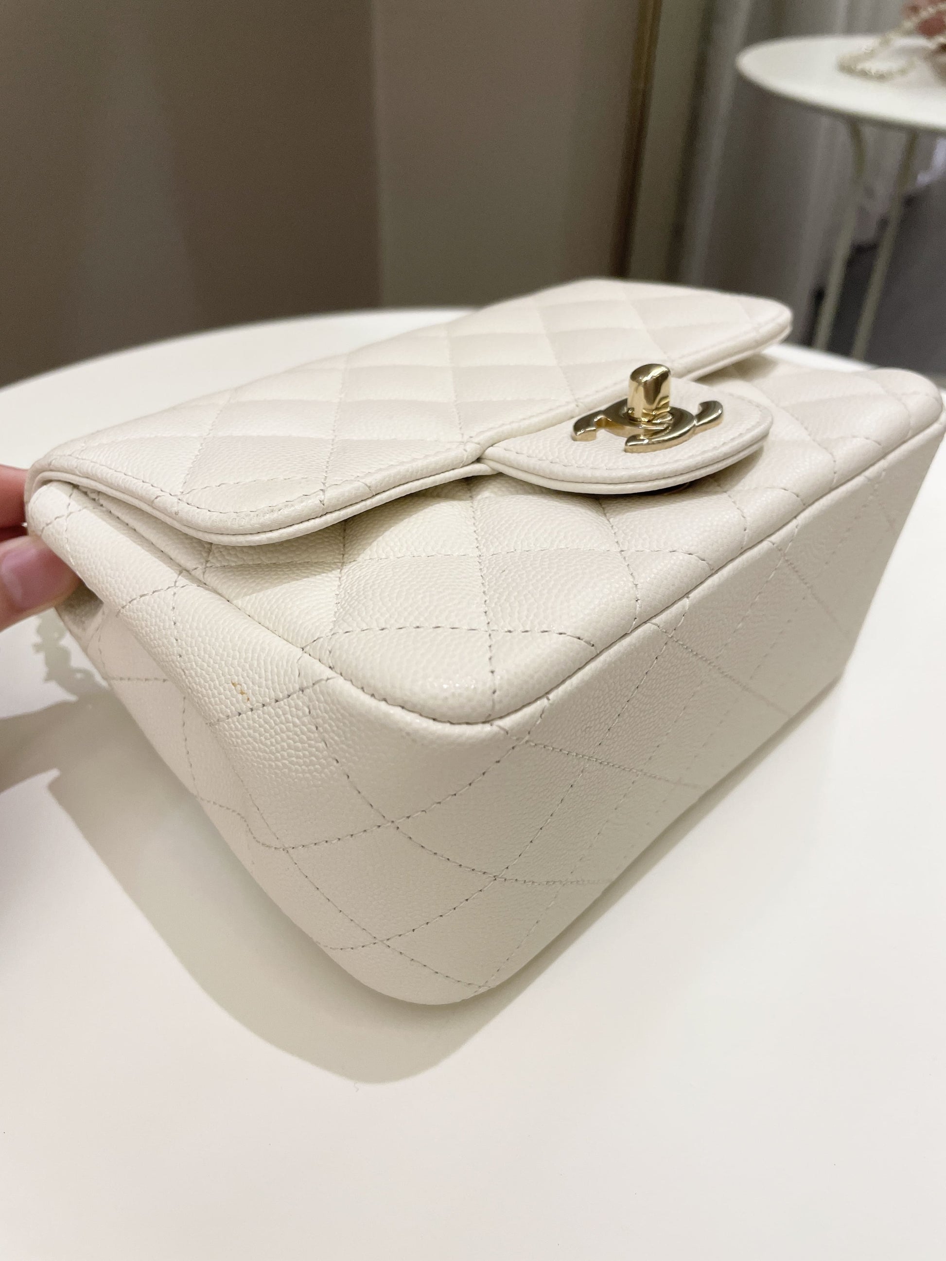 Chanel Classic Quilted Mini Square Ivory Caviar - Bags - 9