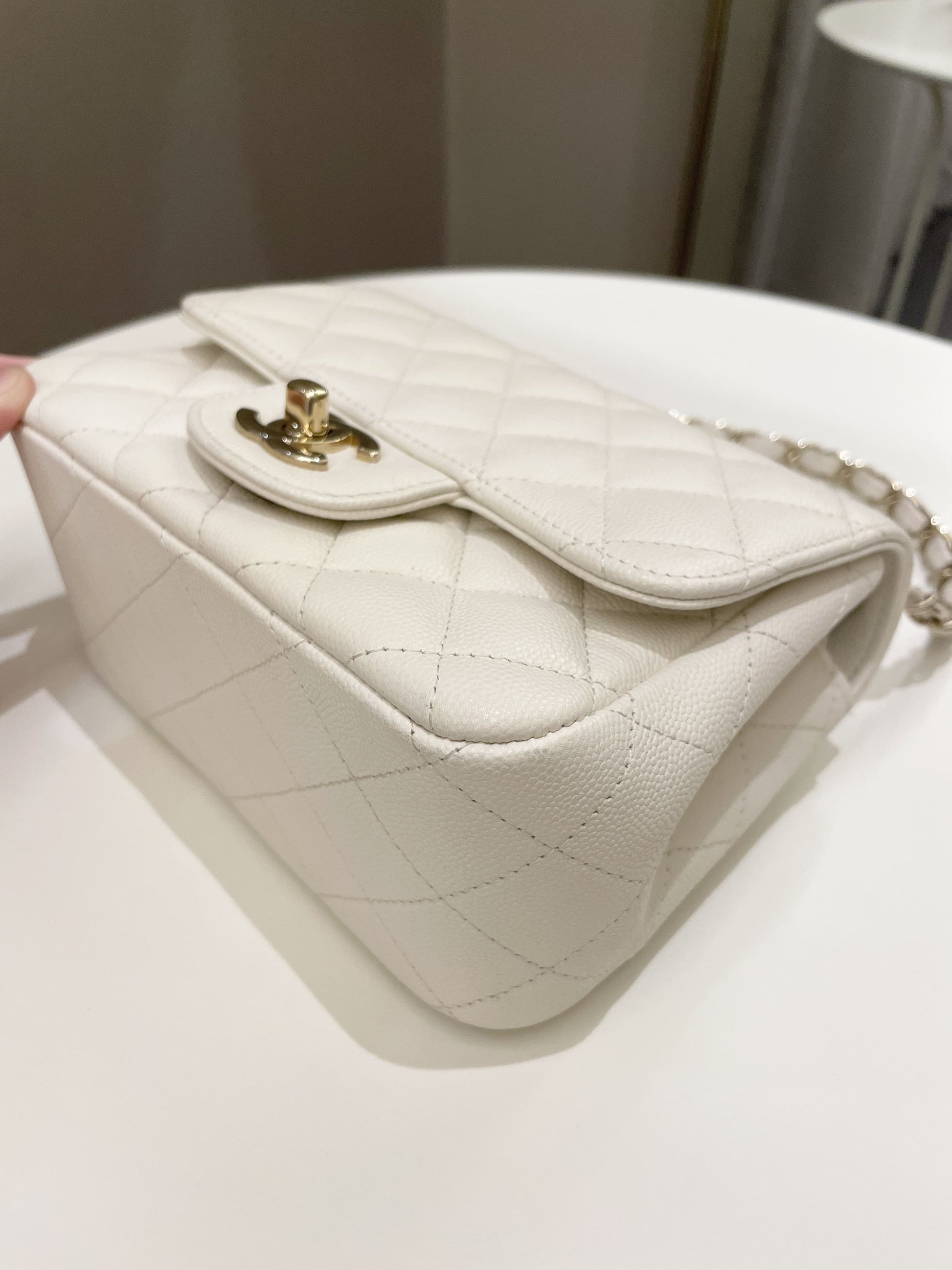 Chanel Classic Quilted Mini Square Ivory Caviar - Bags - 10