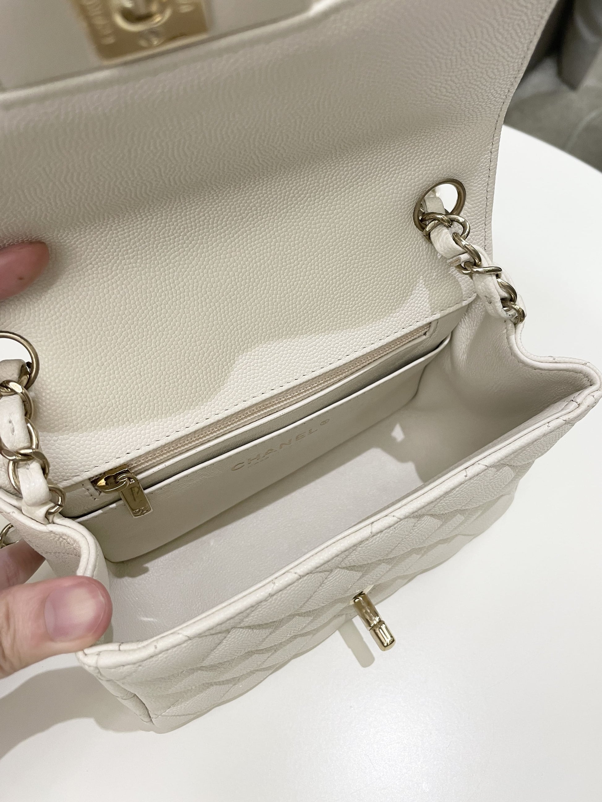 Chanel Classic Quilted Mini Square Ivory Caviar - Bags - 15