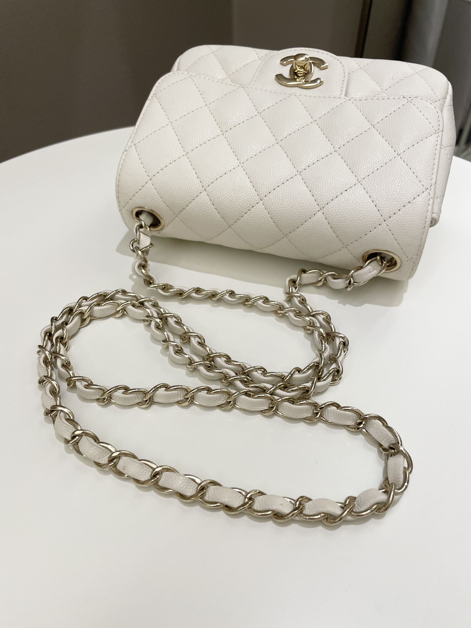 Chanel Classic Quilted Mini Square Ivory Caviar - Bags - 18
