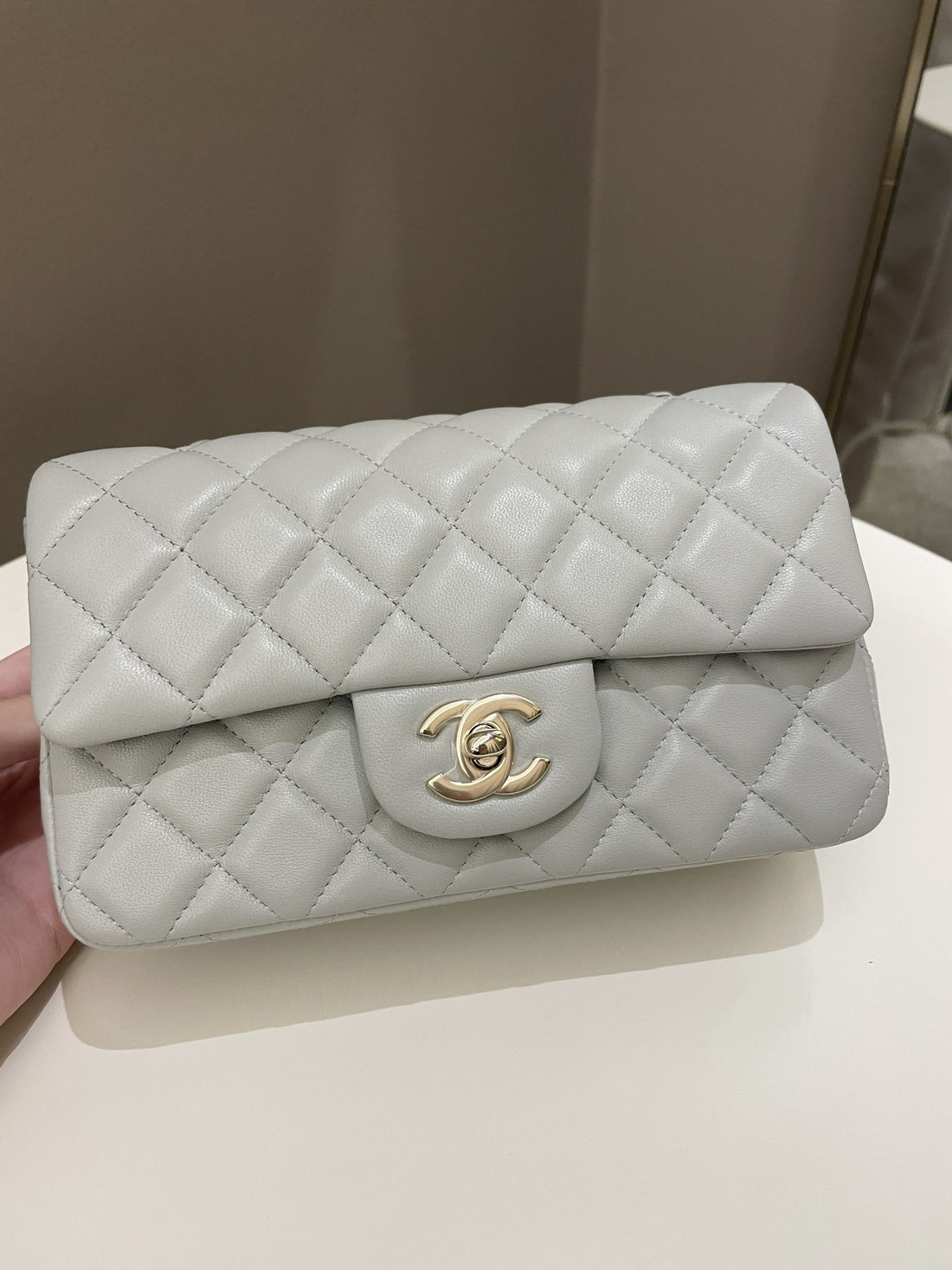 Chanel Classic Quilted Mini Rectangular Light Grey Lambskin - Bags