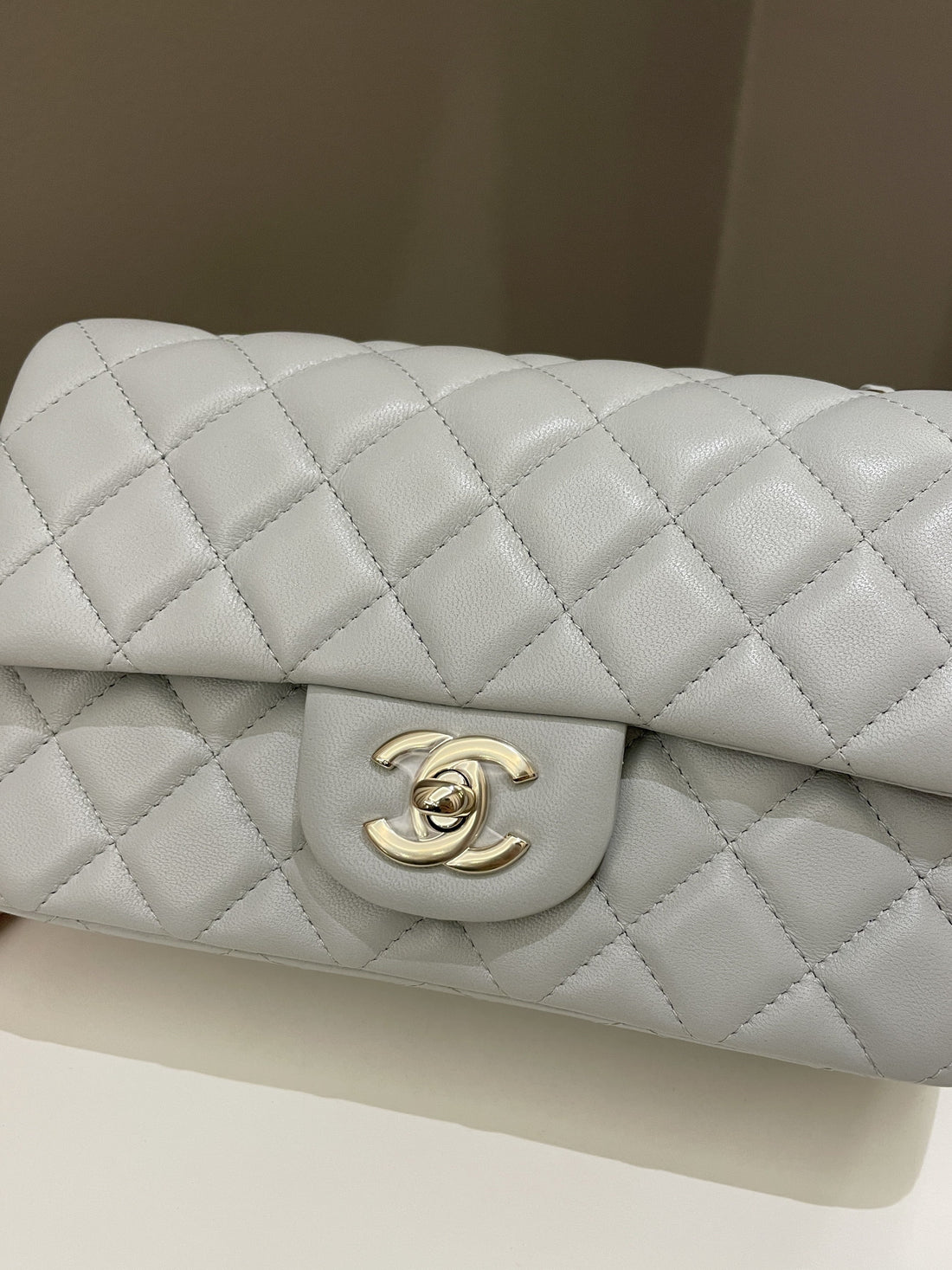 Chanel Classic Quilted Mini Rectangular Light Grey Lambskin - Bags