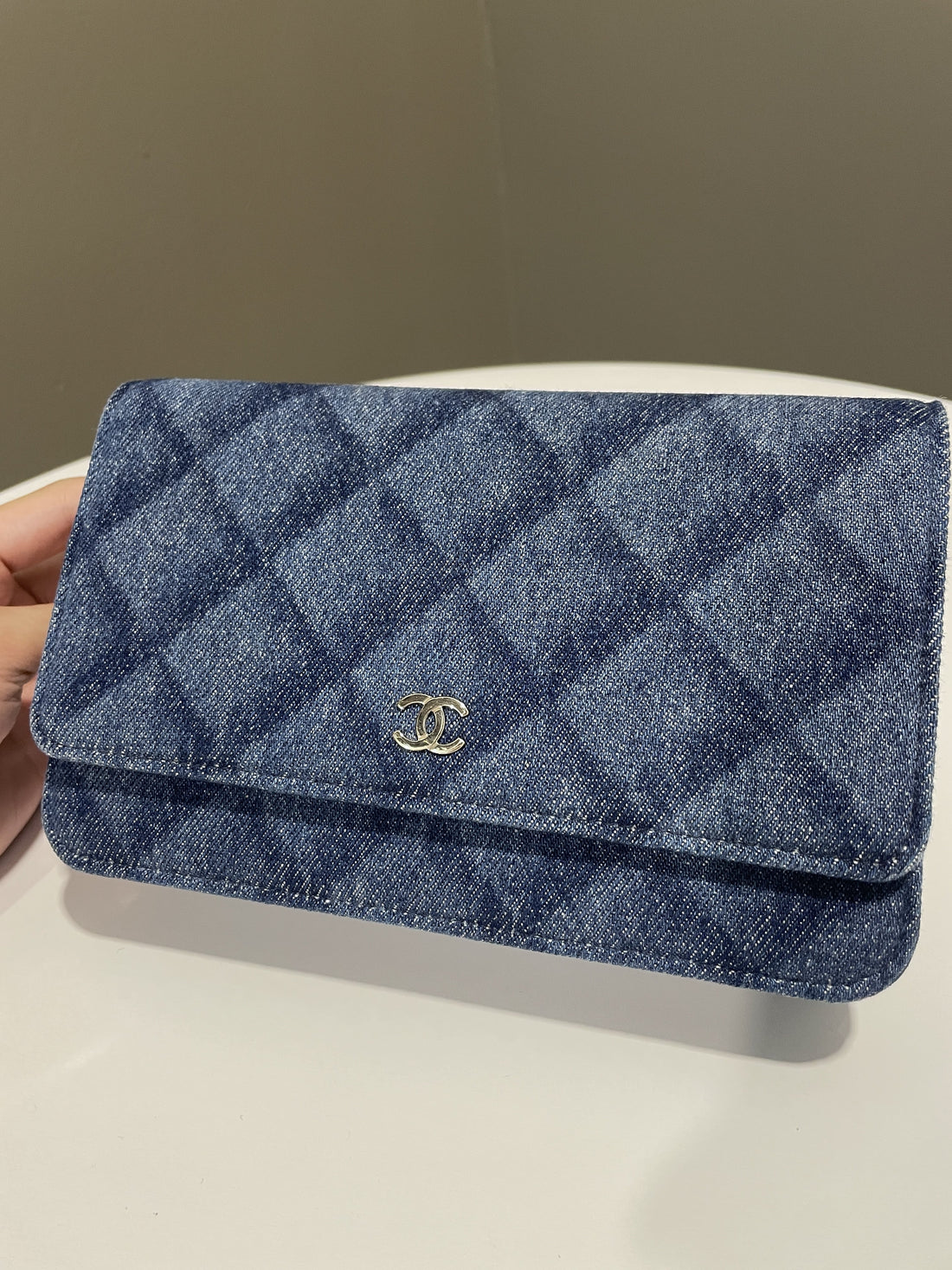 Chanel 22B Classic Quilted Wallet on Chain Blue Denim - Bags