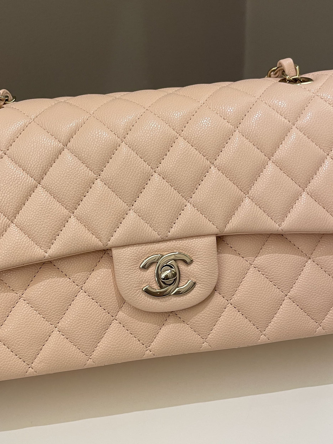 Chanel Classic Quilted Medium Double Flap Beige Peach Caviar - Bags