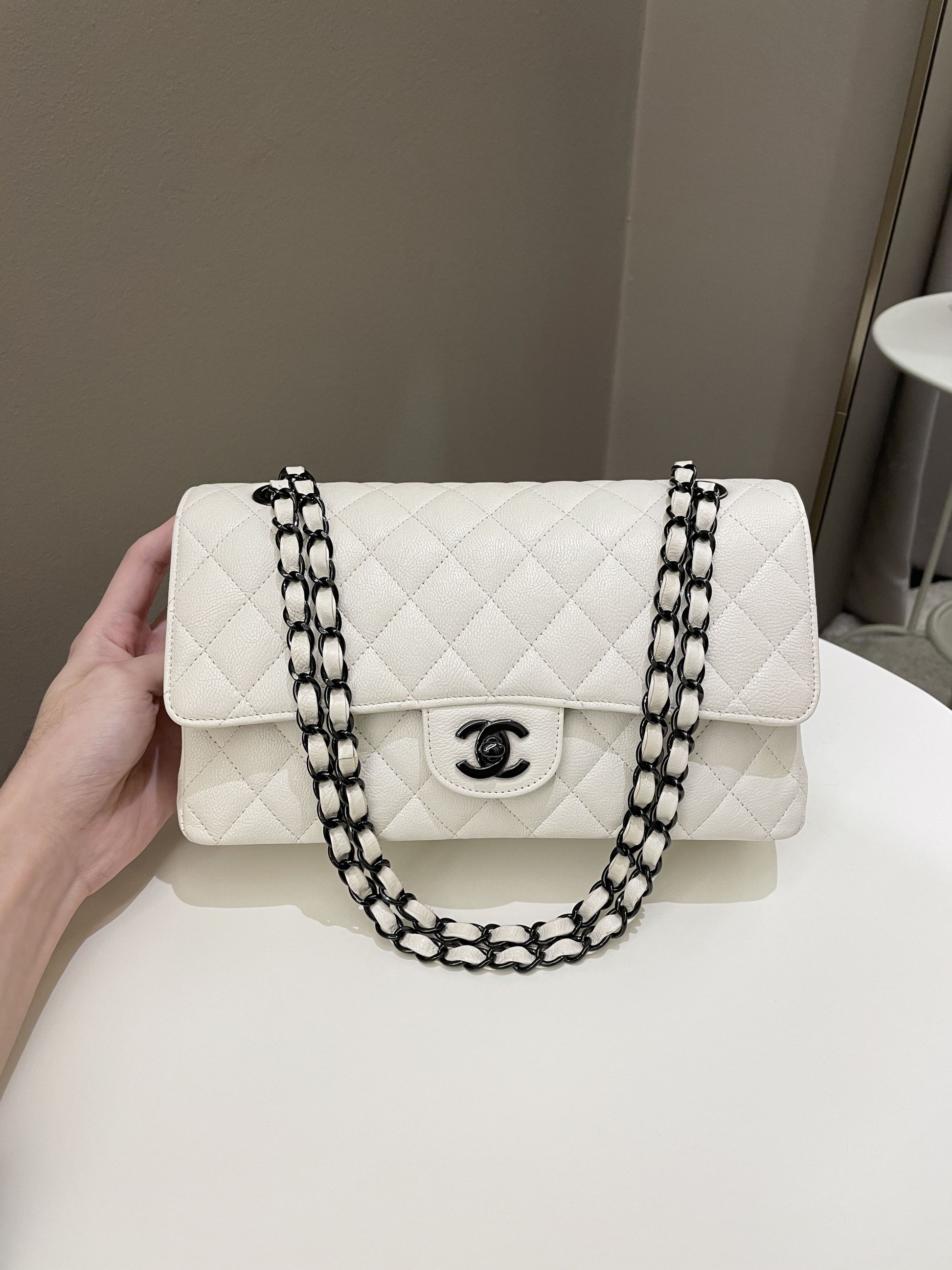 Chanel Classic Quilted Medium Double Flap Ivory Calf - Bags - 20
