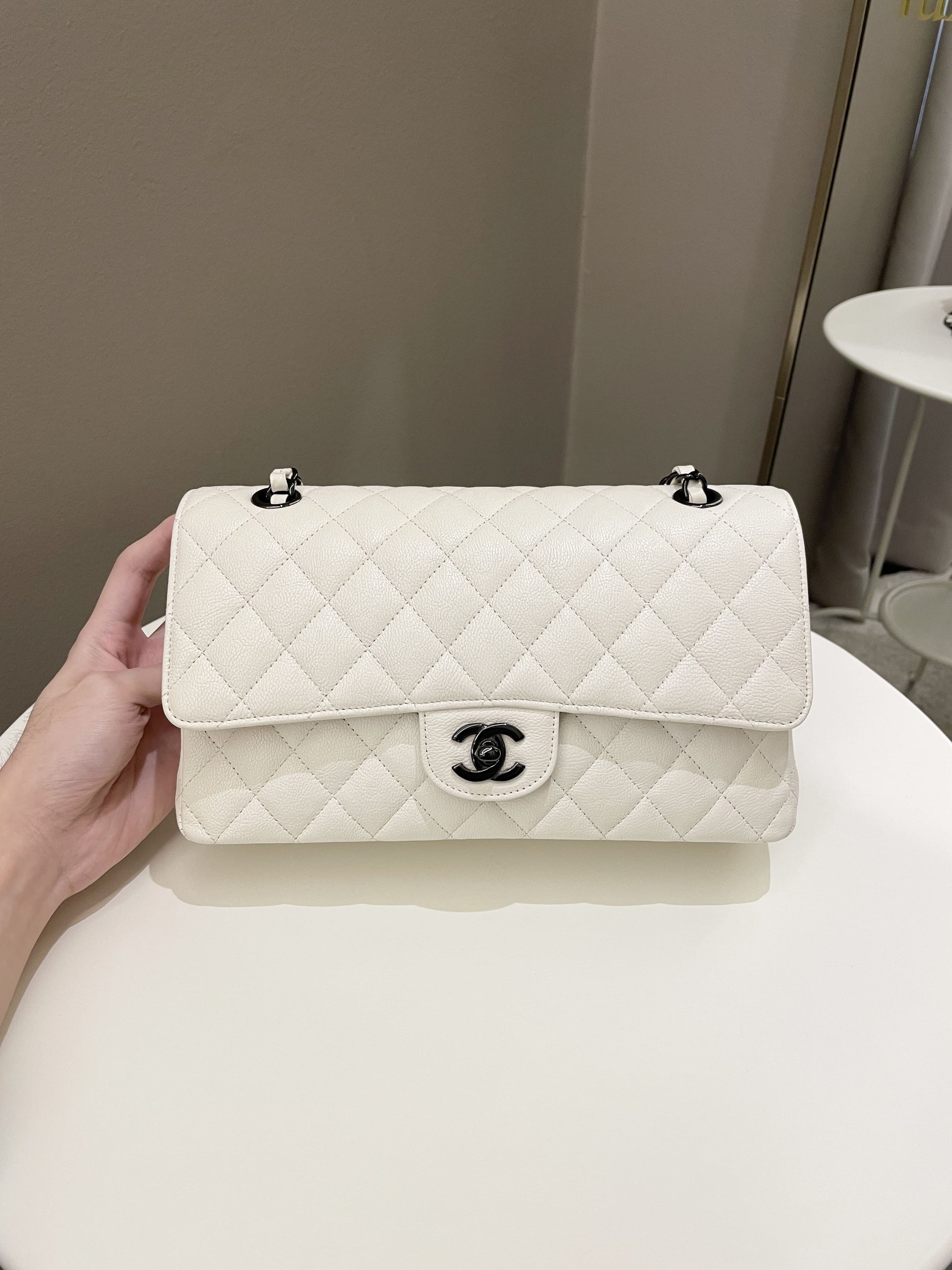 Chanel Classic Quilted Medium Double Flap Ivory Calf - Bags - 2