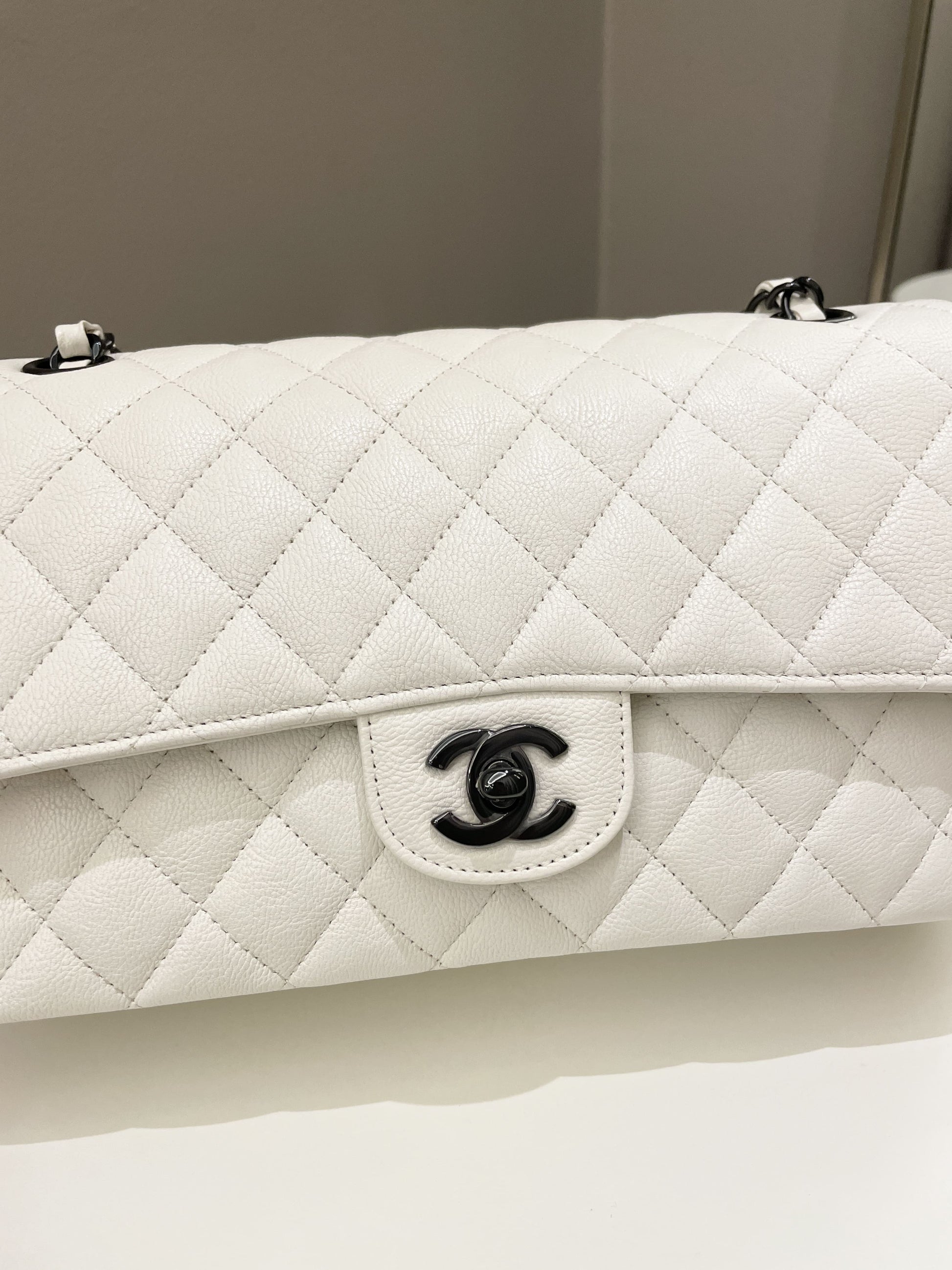 Chanel Classic Quilted Medium Double Flap Ivory Calf - Bags