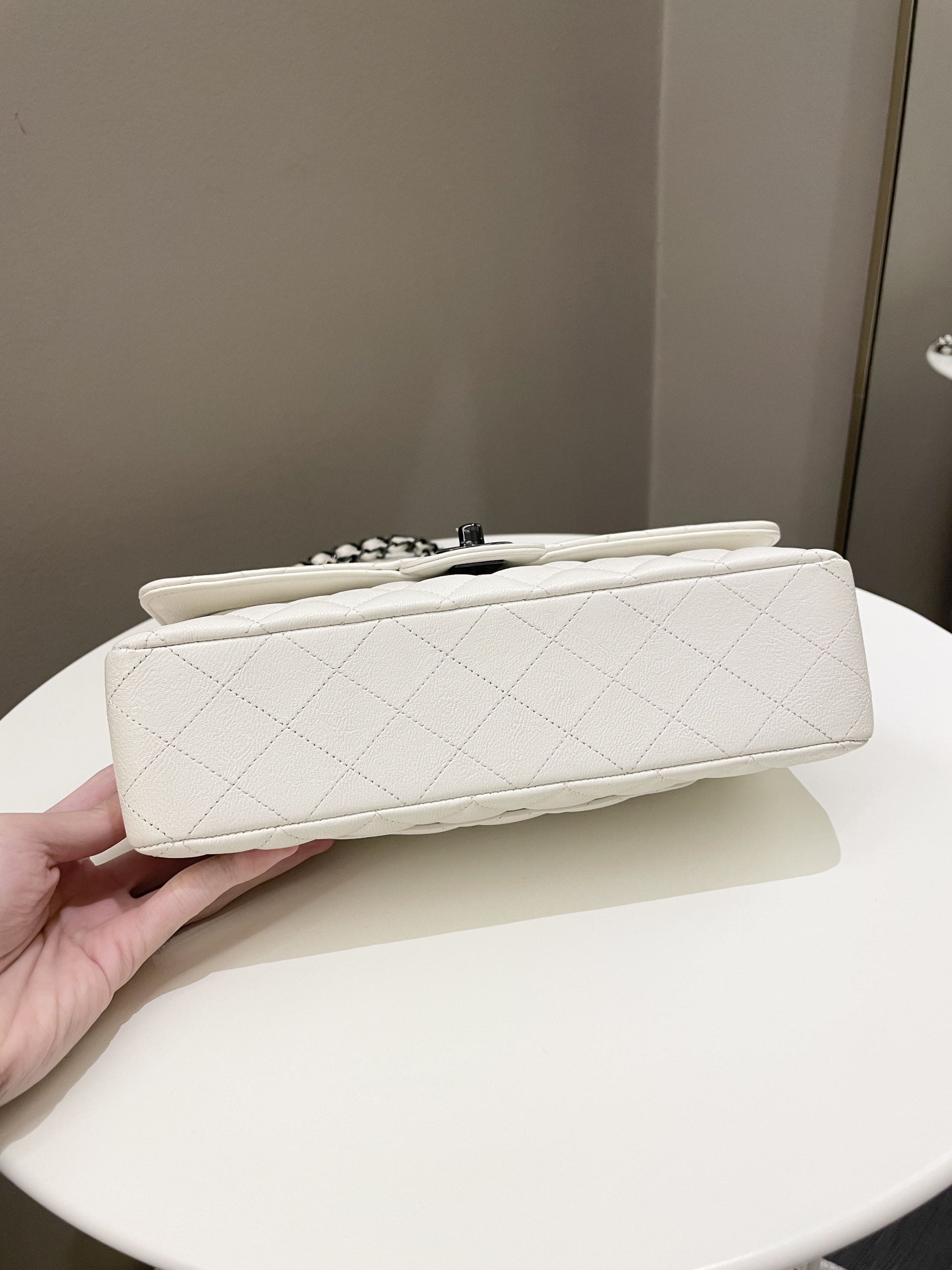 Chanel Classic Quilted Medium Double Flap Ivory Calf - Bags - 7