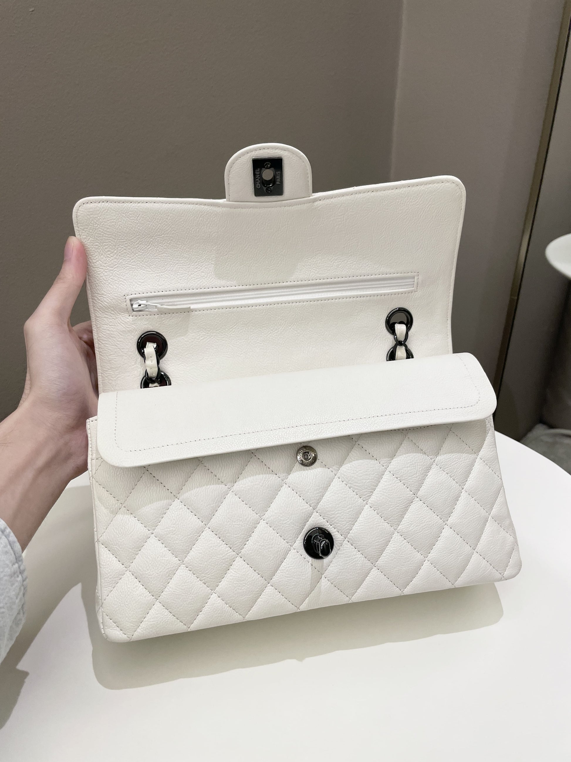Chanel Classic Quilted Medium Double Flap Ivory Calf - Bags - 12
