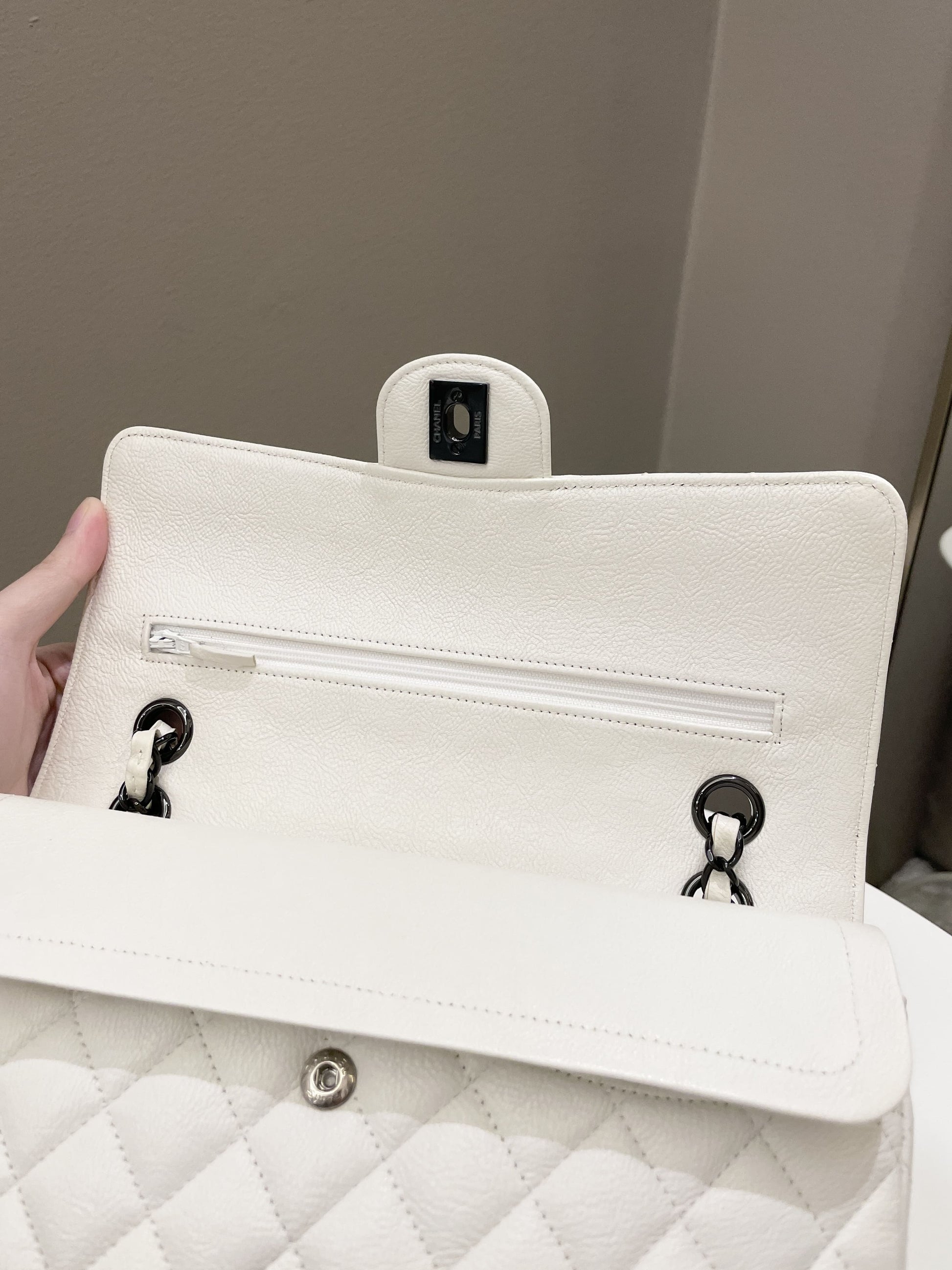 Chanel Classic Quilted Medium Double Flap Ivory Calf - Bags - 13