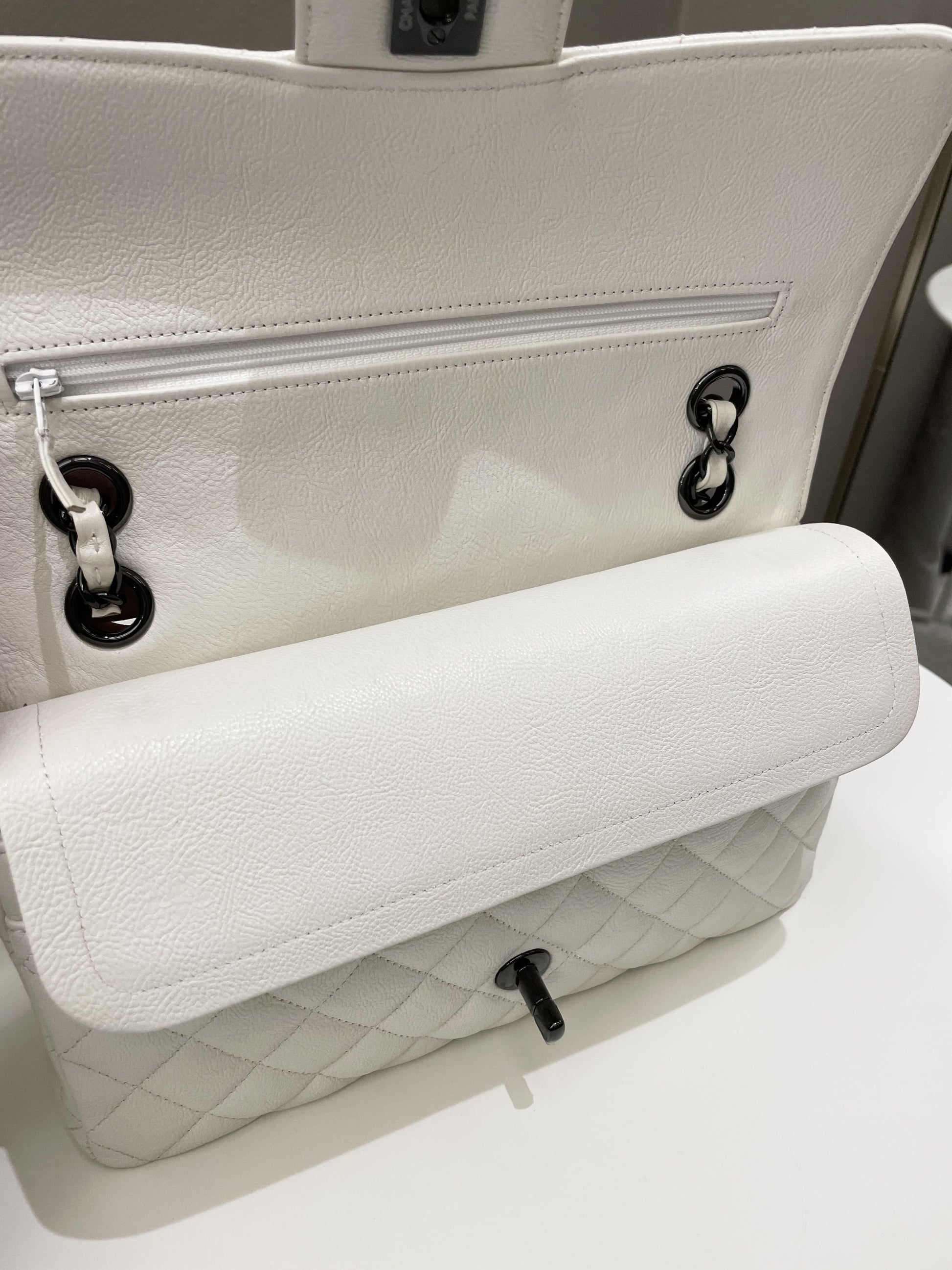 Chanel Classic Quilted Medium Double Flap Ivory Calf - Bags - 16