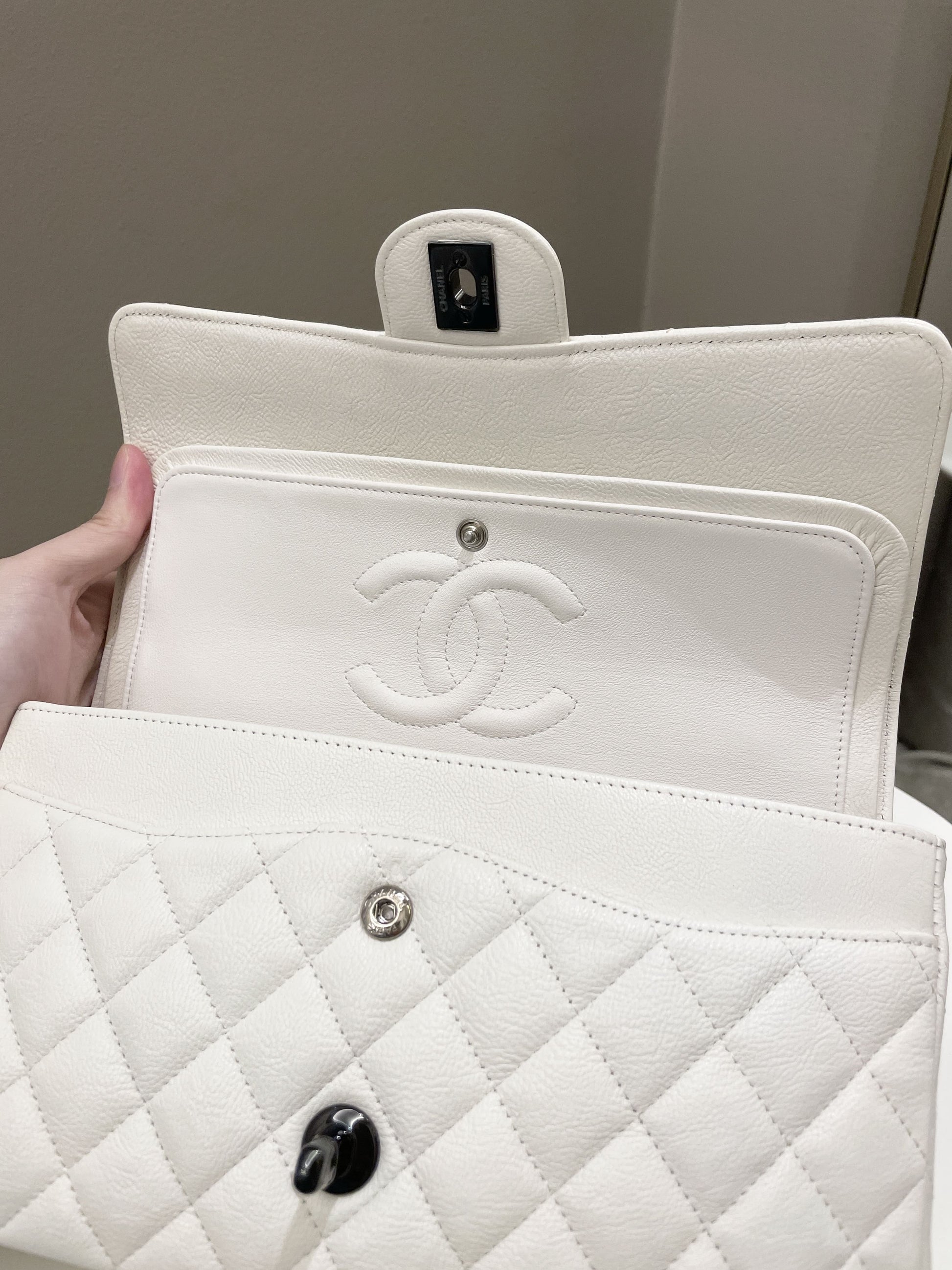Chanel Classic Quilted Medium Double Flap Ivory Calf - Bags - 14