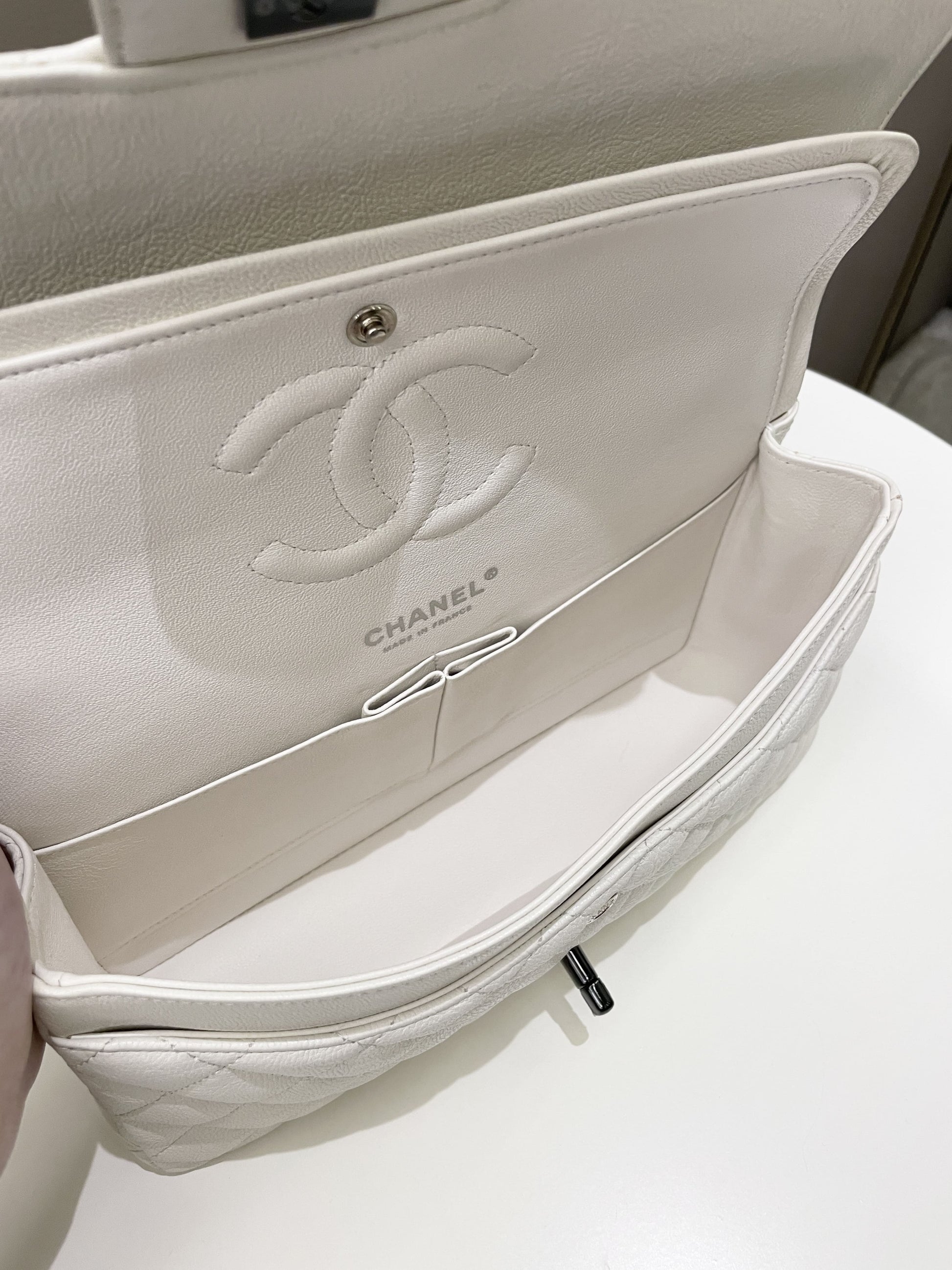 Chanel Classic Quilted Medium Double Flap Ivory Calf - Bags - 17