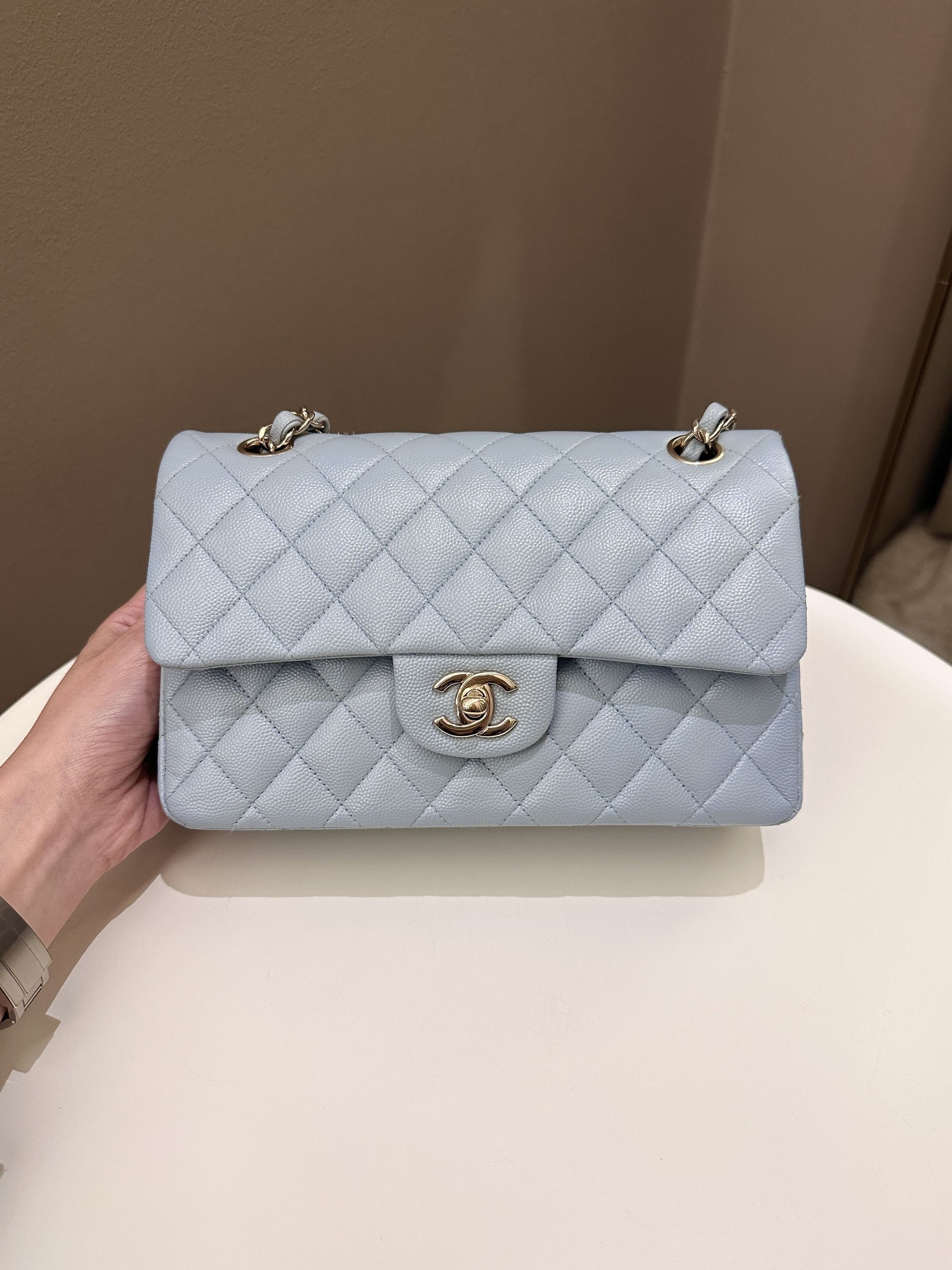 Chanel 22P Classic Quilted Small Double Flap Light Blue Caviar - Bags - 18