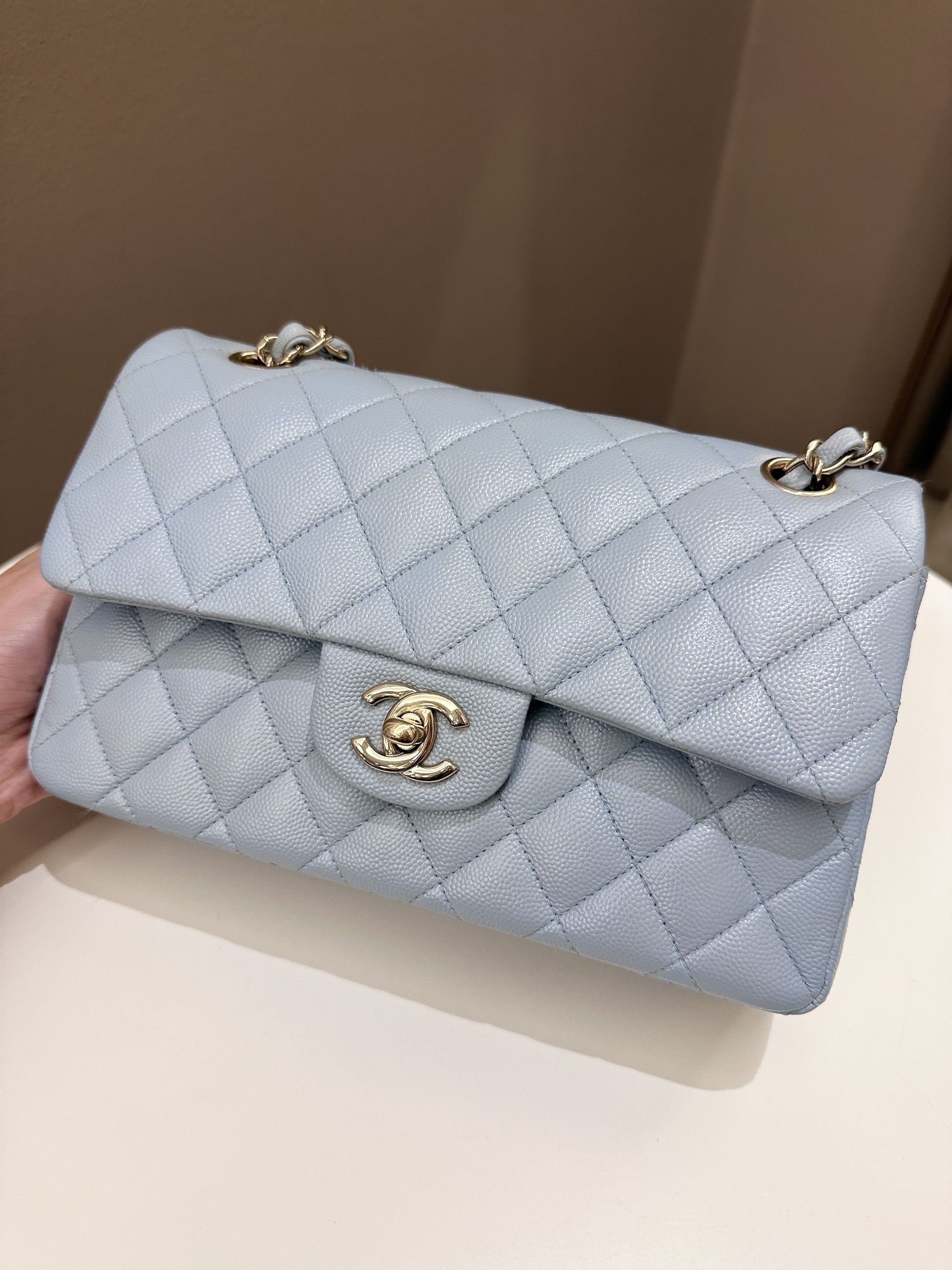 Chanel 22P Classic Quilted Small Double Flap Light Blue Caviar - Bags - 2