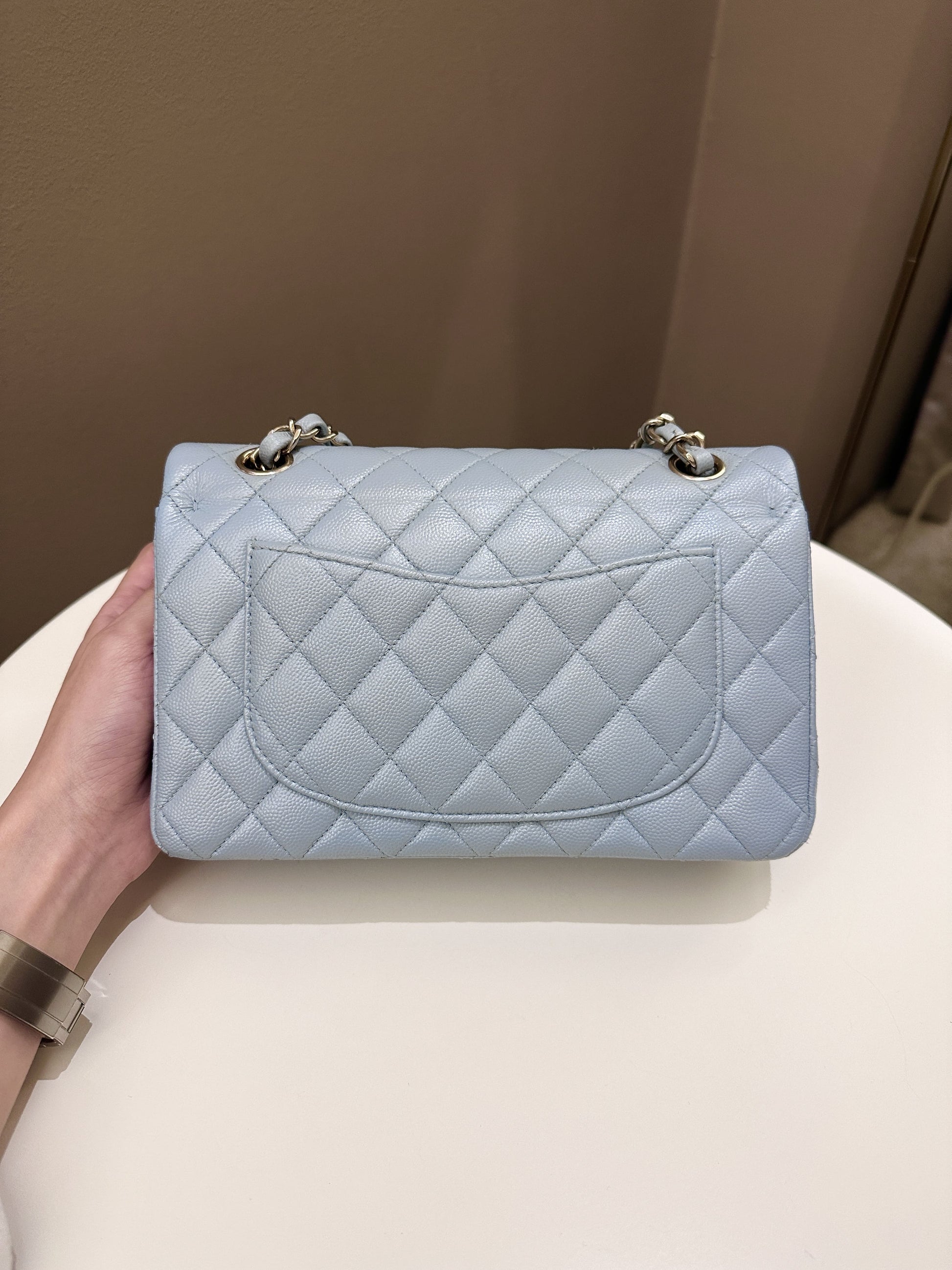Chanel 22P Classic Quilted Small Double Flap Light Blue Caviar - Bags - 3