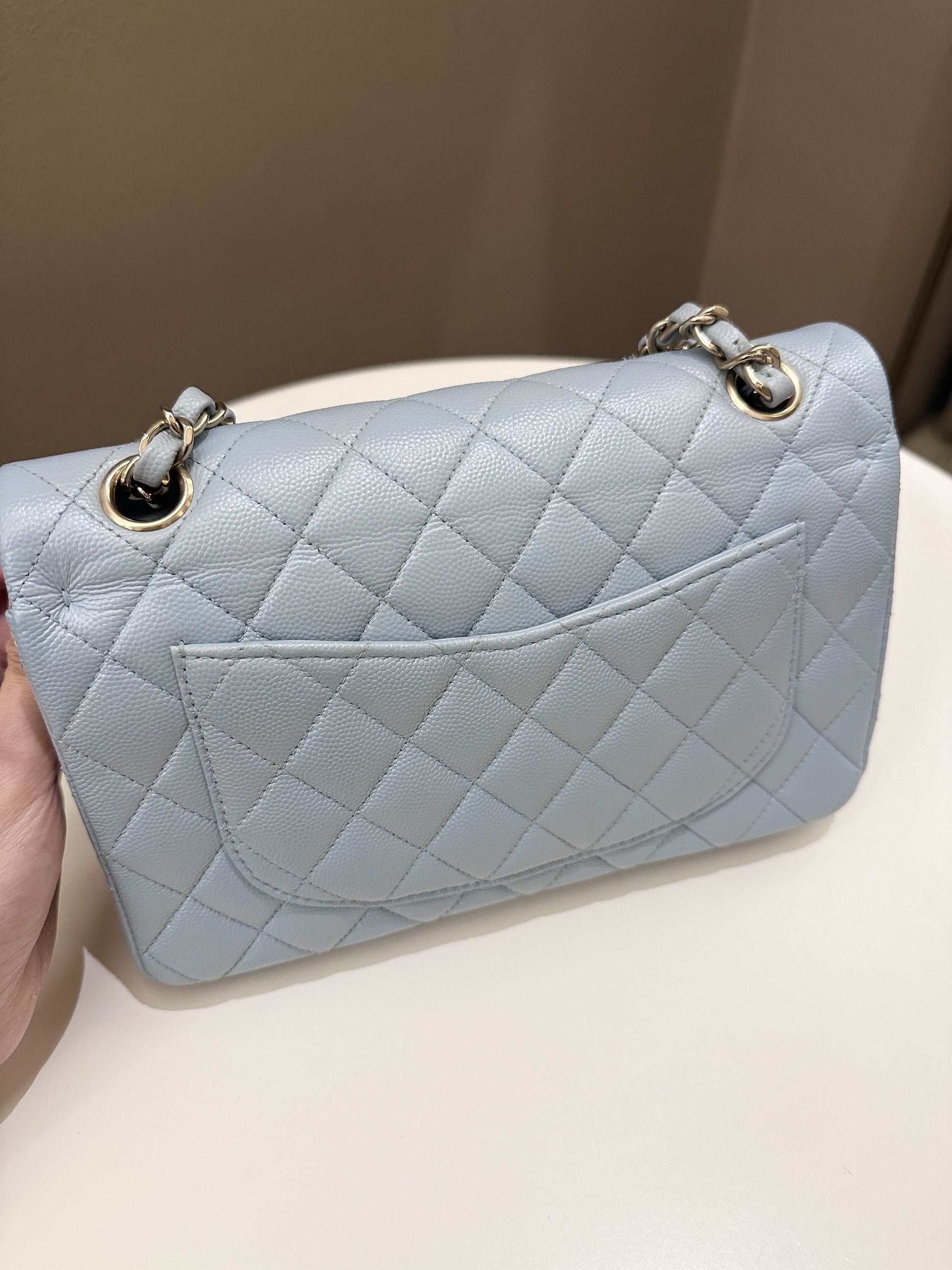 Chanel 22P Classic Quilted Small Double Flap Light Blue Caviar - Bags - 4