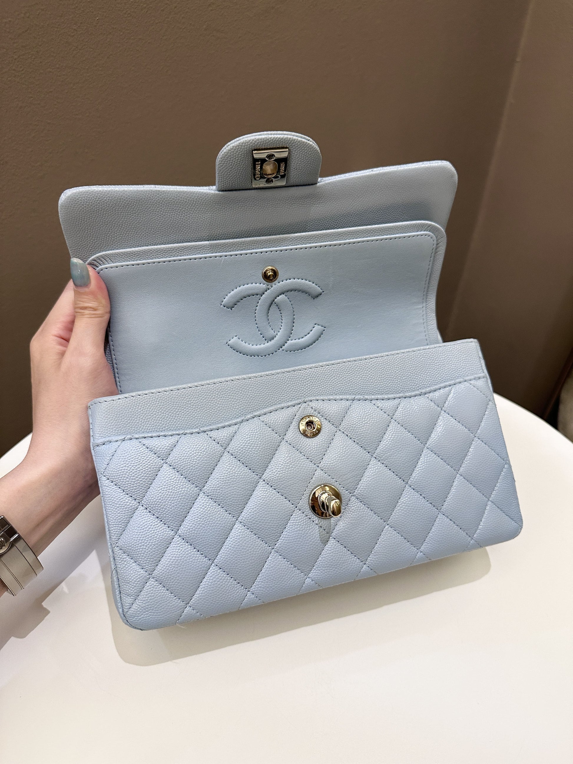Chanel 22P Classic Quilted Small Double Flap Light Blue Caviar - Bags - 12