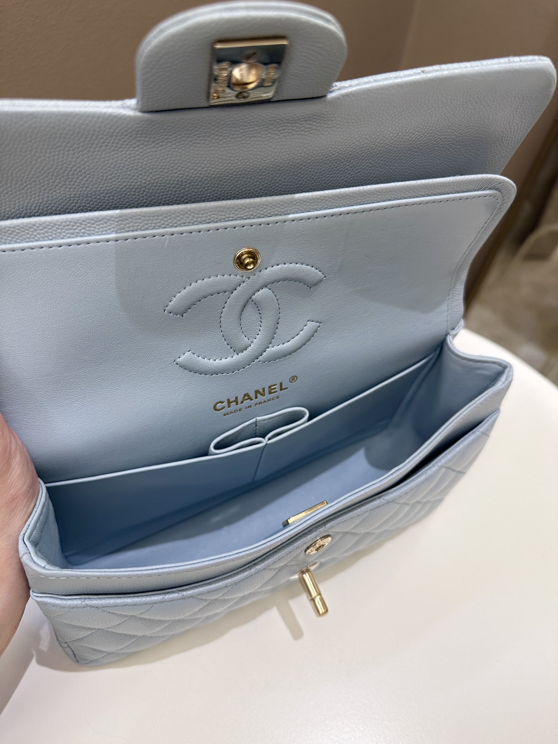 Chanel 22P Classic Quilted Small Double Flap Light Blue Caviar - Bags - 13