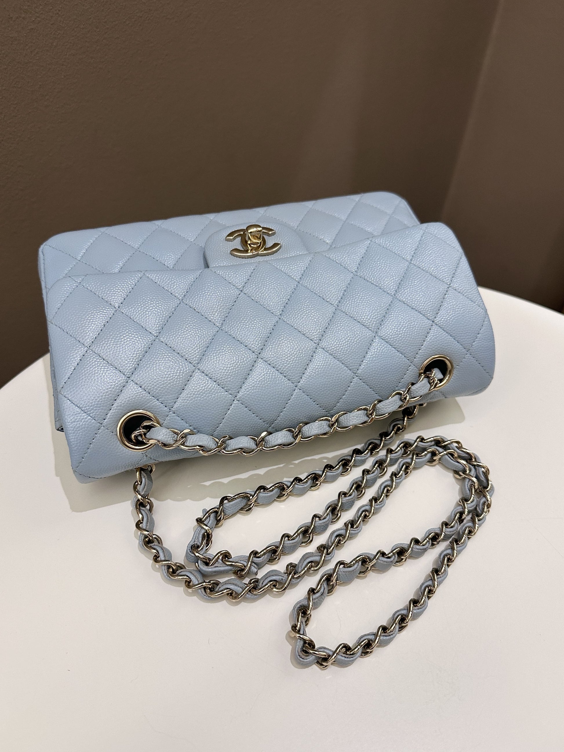 Chanel 22P Classic Quilted Small Double Flap Light Blue Caviar - Bags - 16
