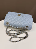 Chanel 22P Classic Quilted Small Double Flap Light Blue Caviar - Bags - 17