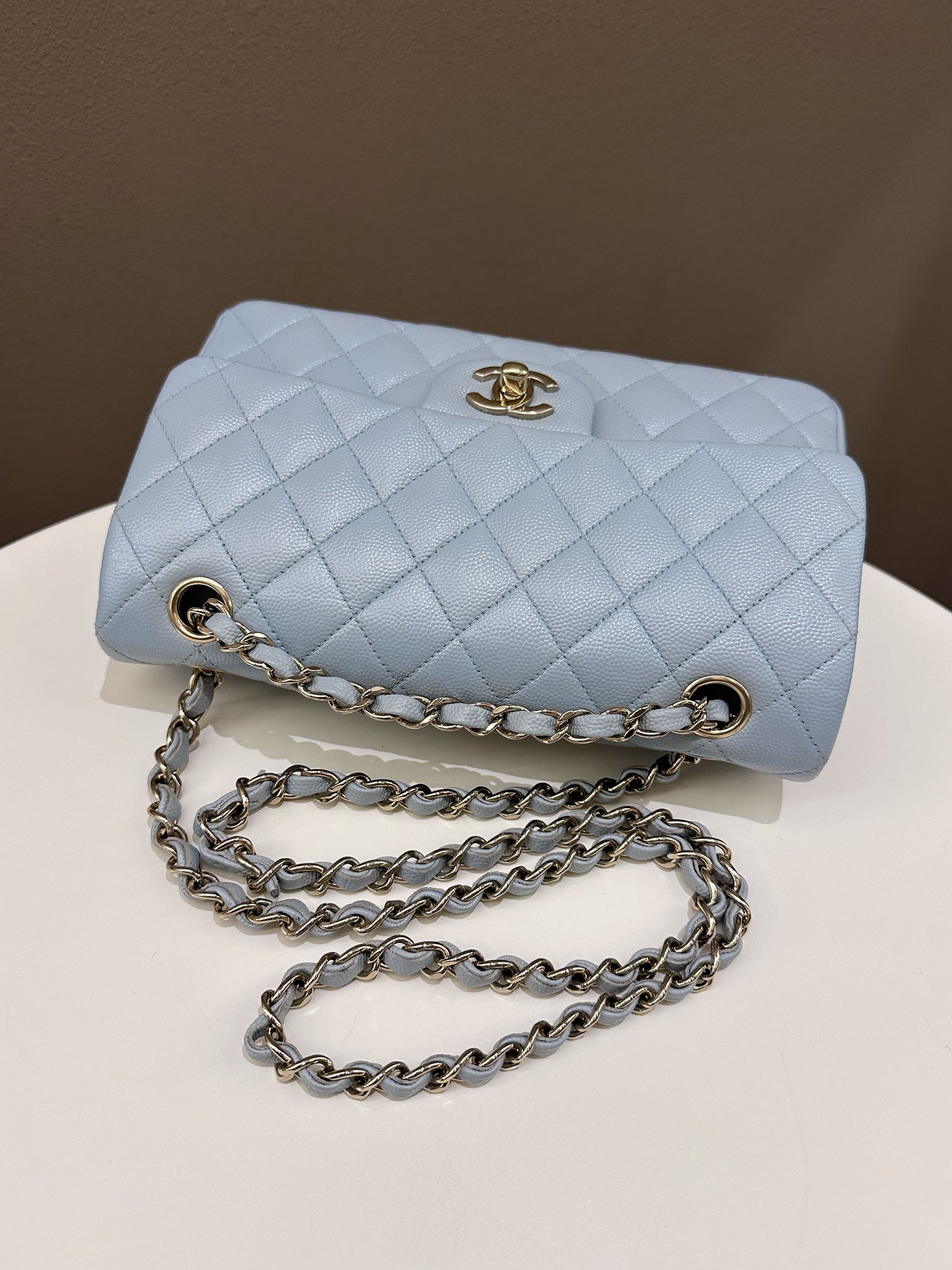 Chanel 22P Classic Quilted Small Double Flap Light Blue Caviar - Bags - 17