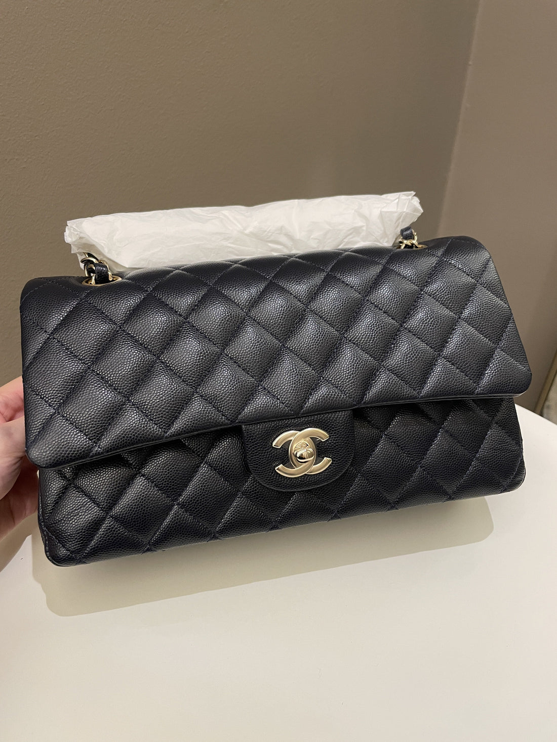 Chanel Classic Quilted Medium Double Flap Midnight Blue Caviar - Bags