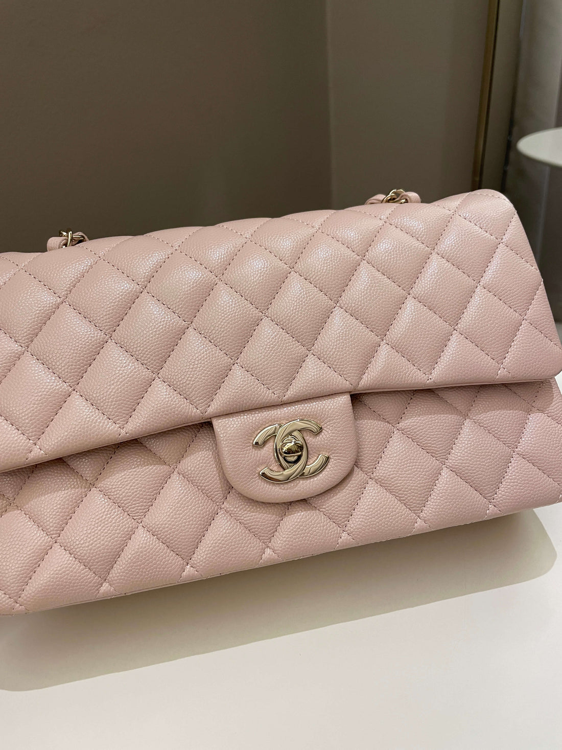Chanel 21C Classic Quilted Medium Double Flap Rose Claire Beige Caviar - Bags