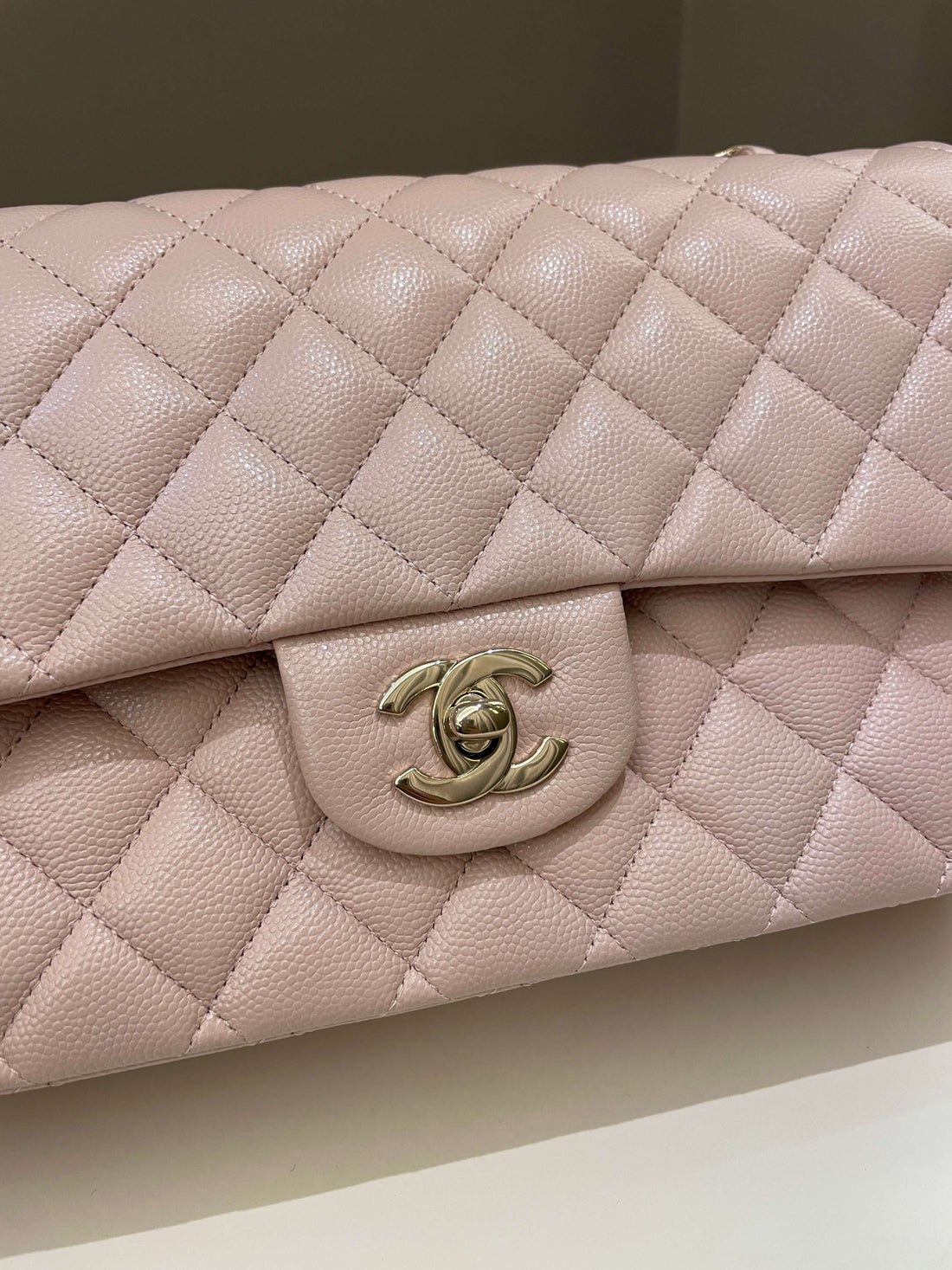 Chanel 21C Classic Quilted Medium Double Flap Rose Claire Beige Caviar - Bags