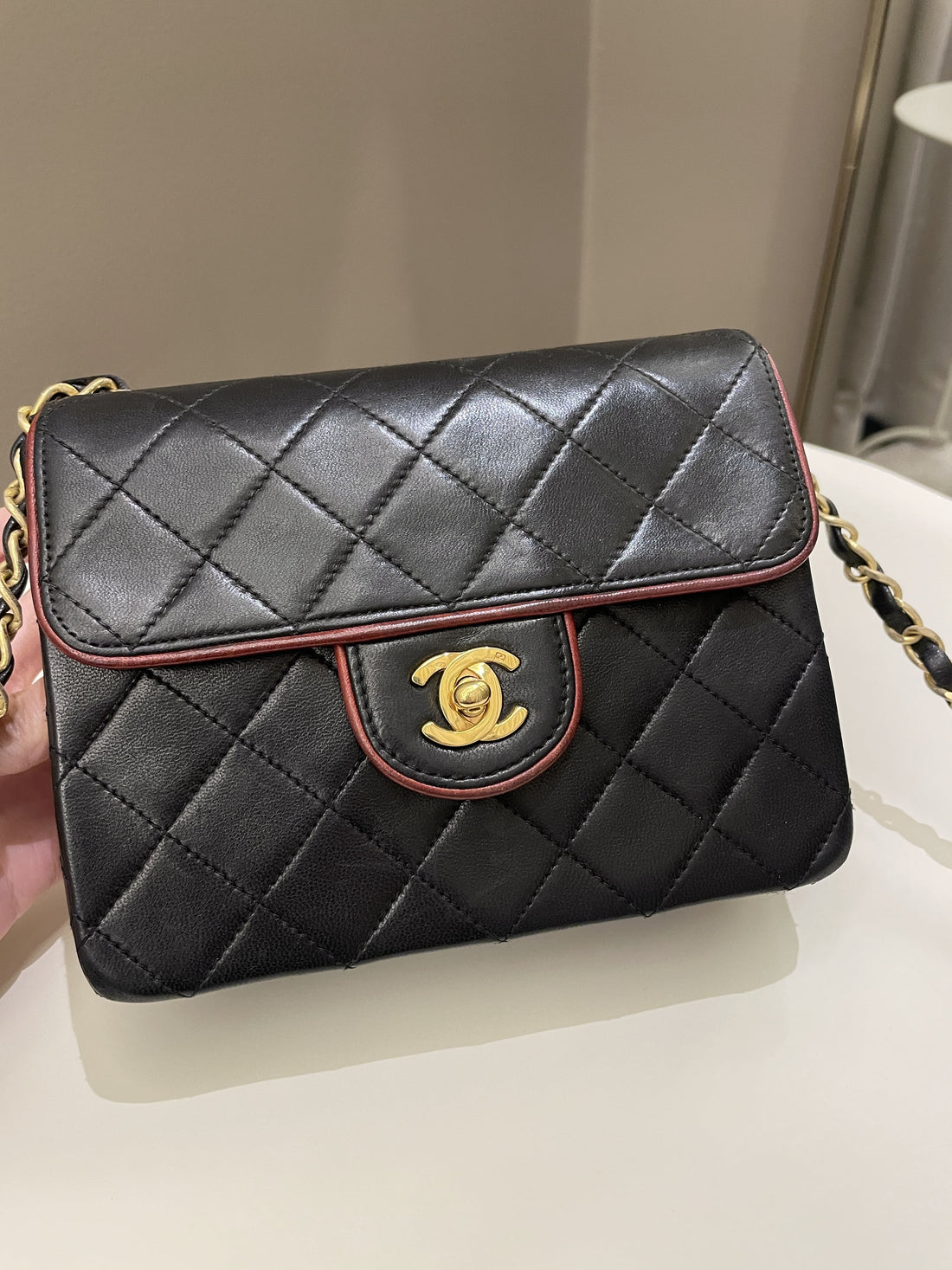 Chanel Vintage Classic Bi Tone Quilted Mini Square Black/ Red Lambskin - Bags